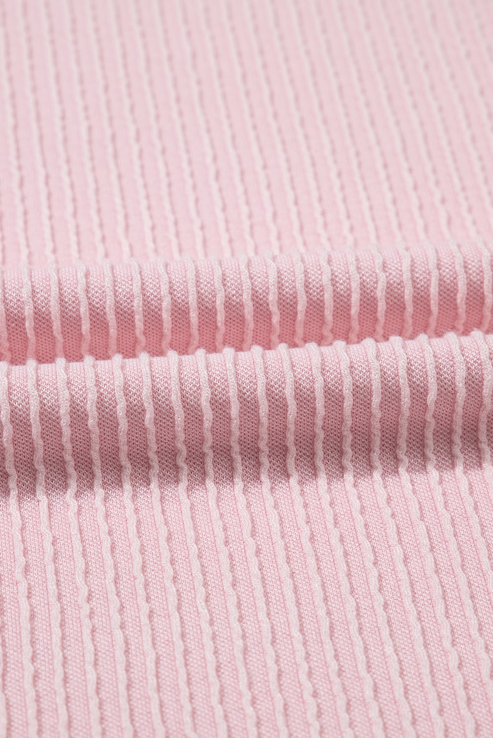 Pink Color Block Corded Knit Crew Neck Tee