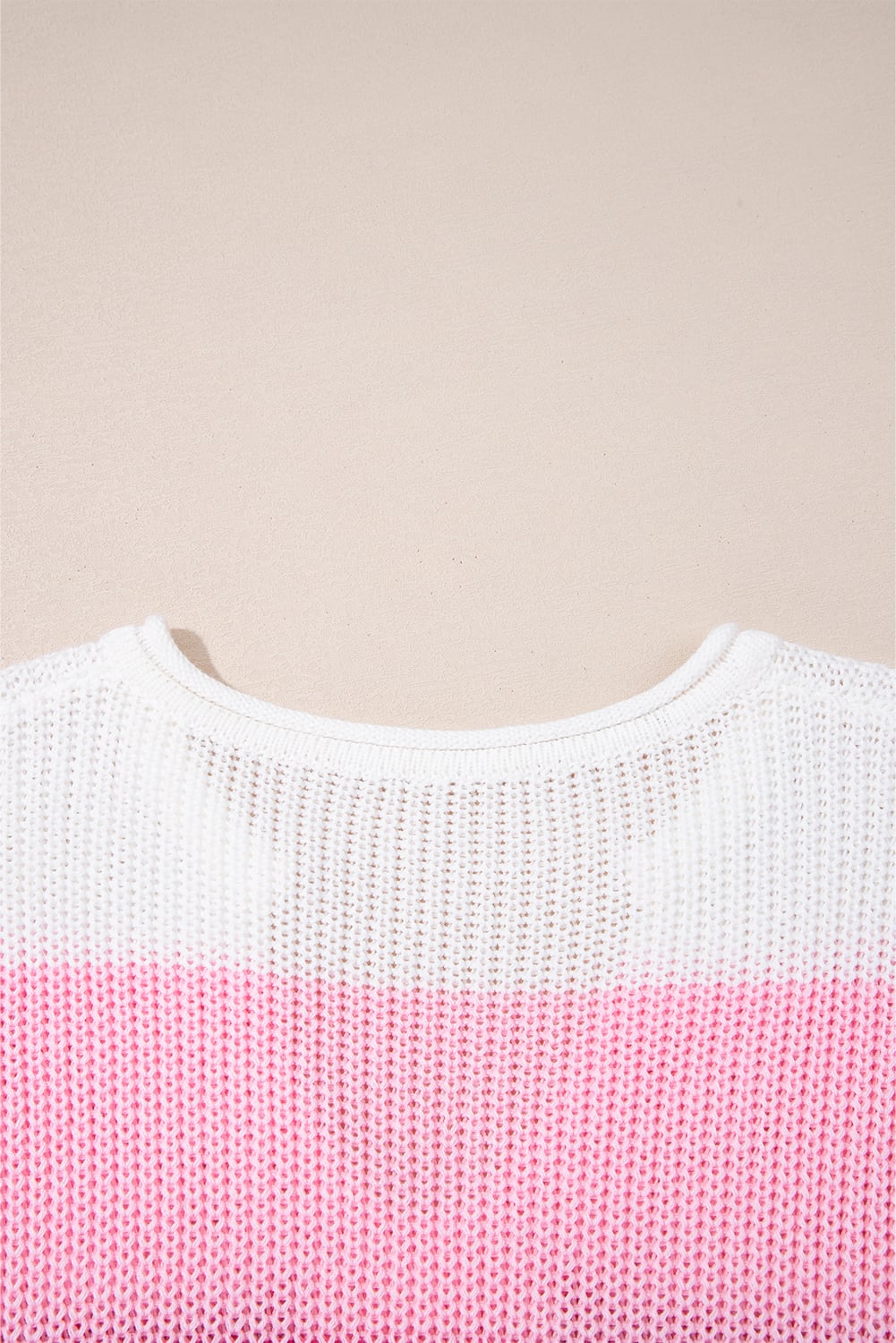 Pink Color Block Notch V Neck Sweater T Shirt