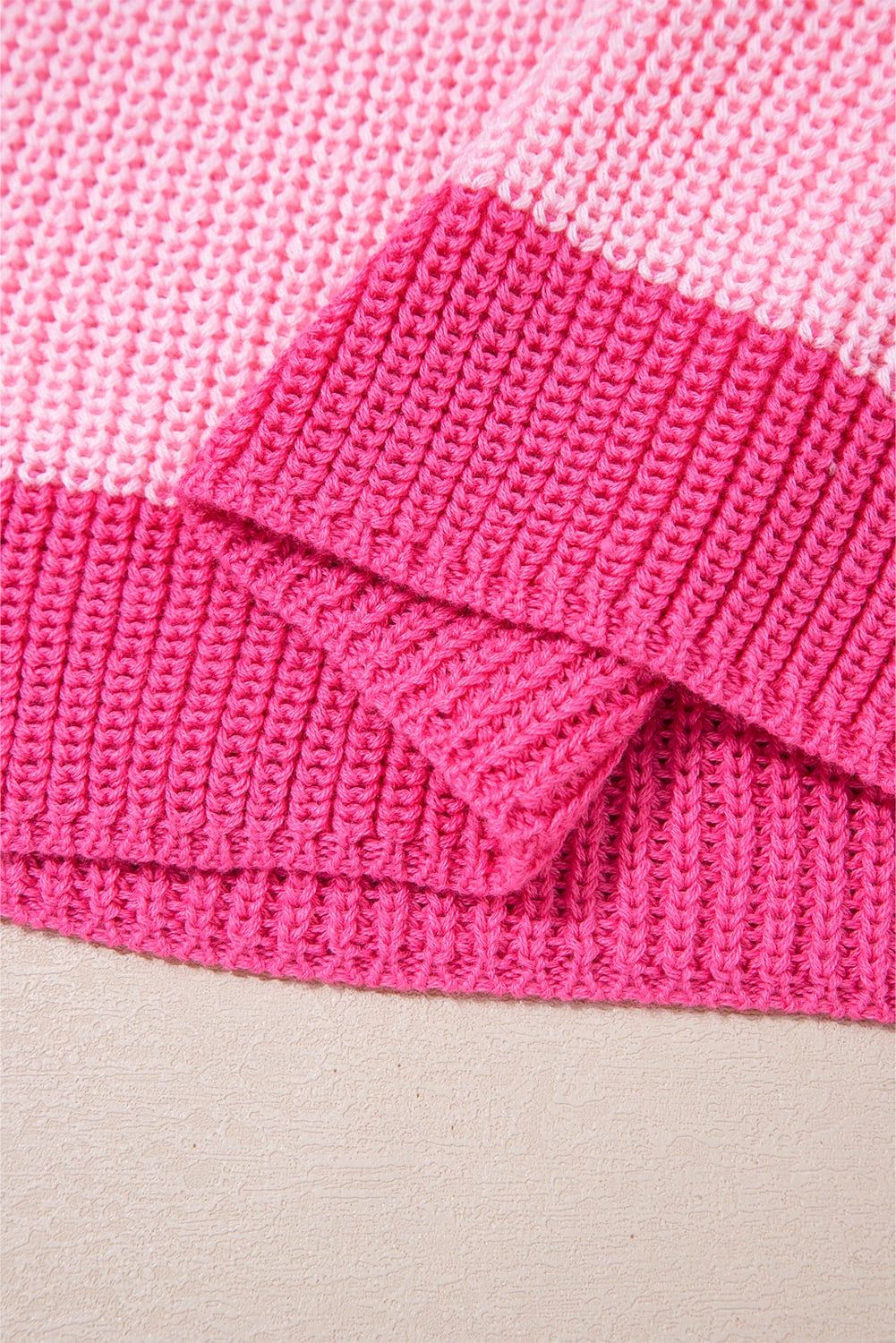 Pink Color Block Notch V Neck Sweater T Shirt