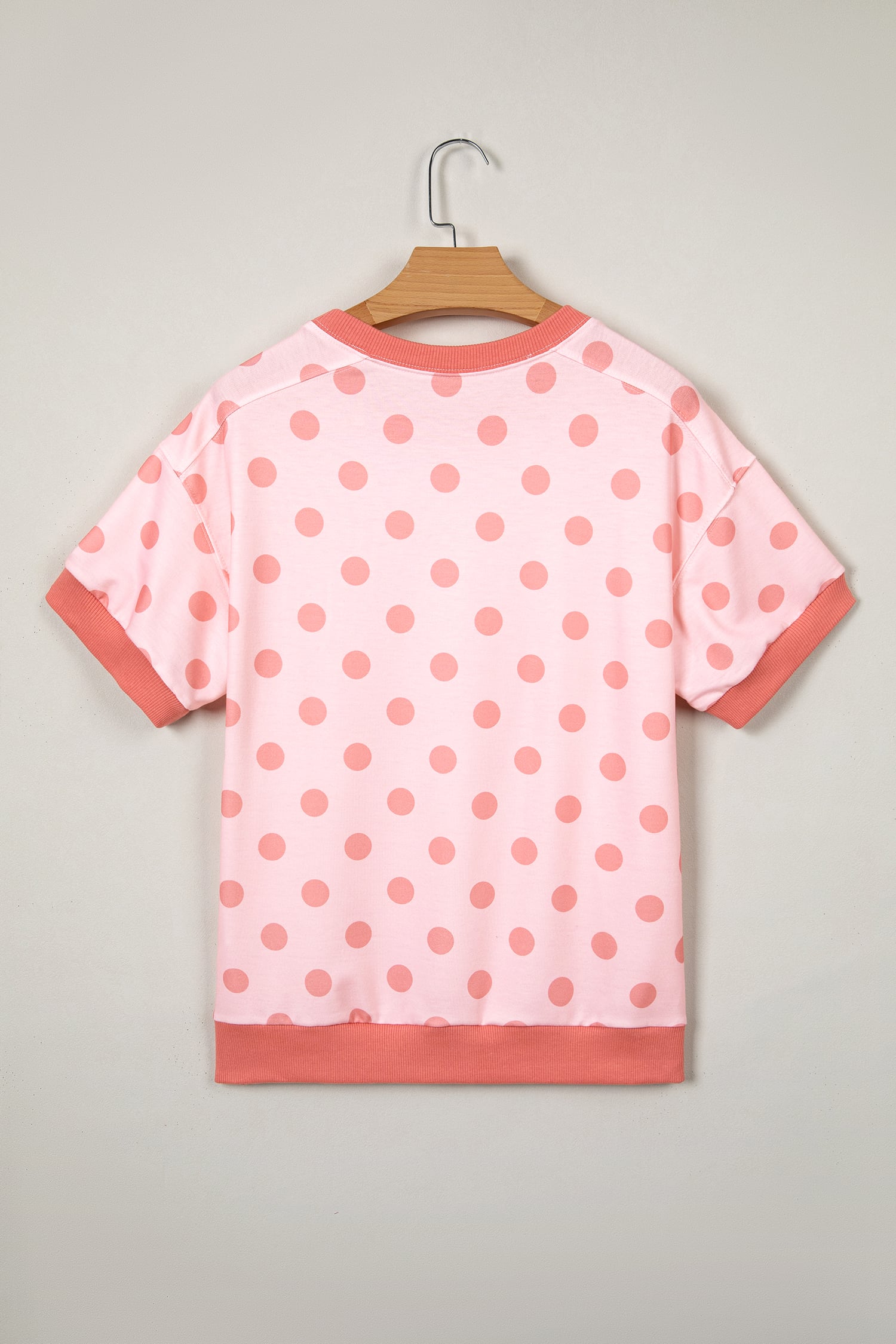 Pink Color Block Trim Polka Dot Casual Tee