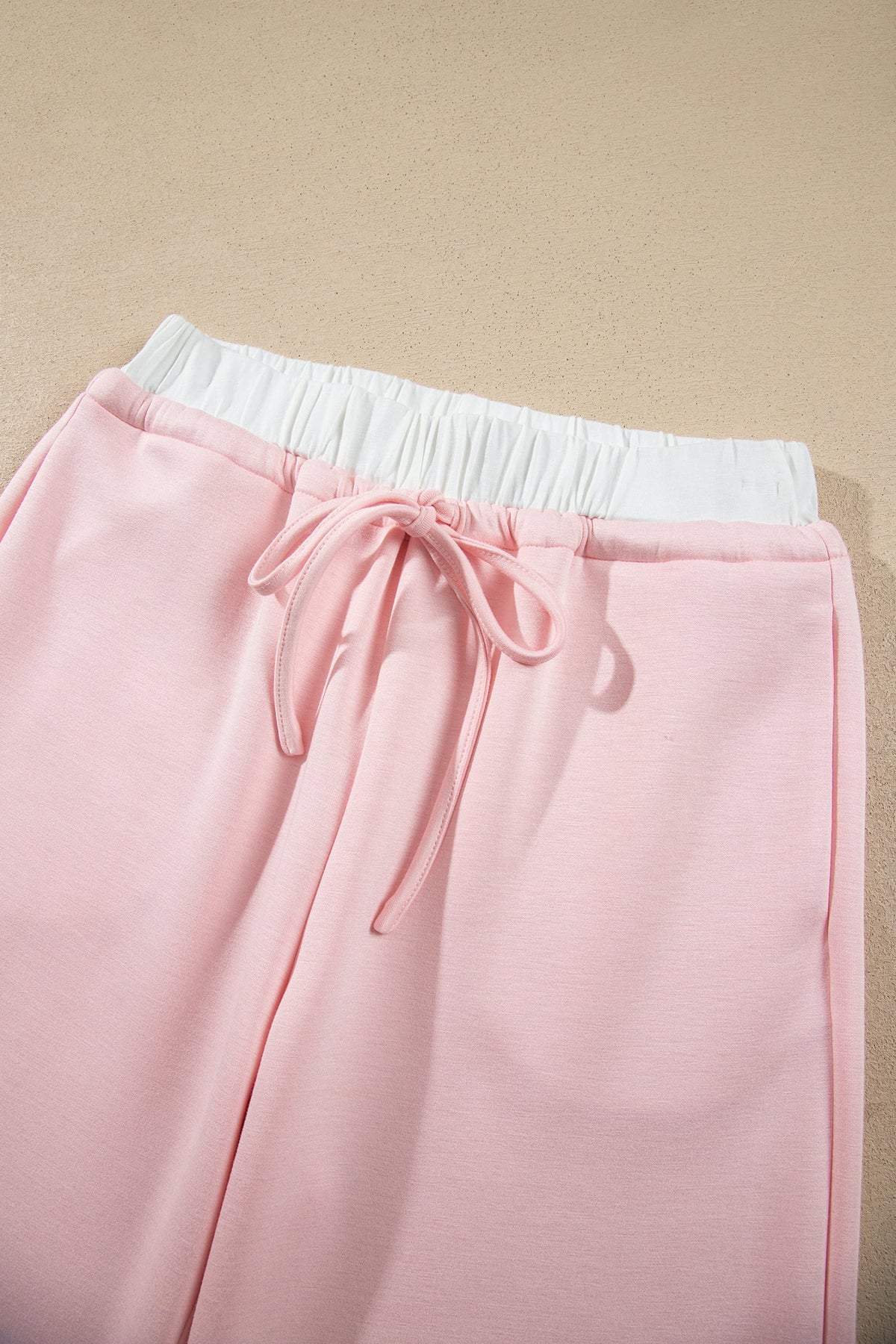 Pink Color Contrast Overlay Long Sleeve Top Drawstring Loose Pant Set