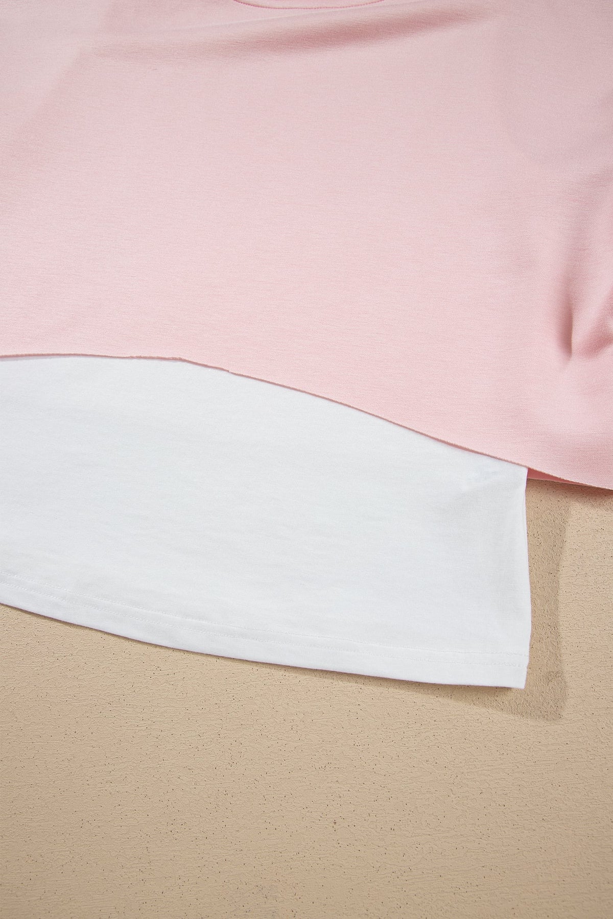 Pink Color Contrast Overlay Long Sleeve Top Drawstring Loose Pant Set