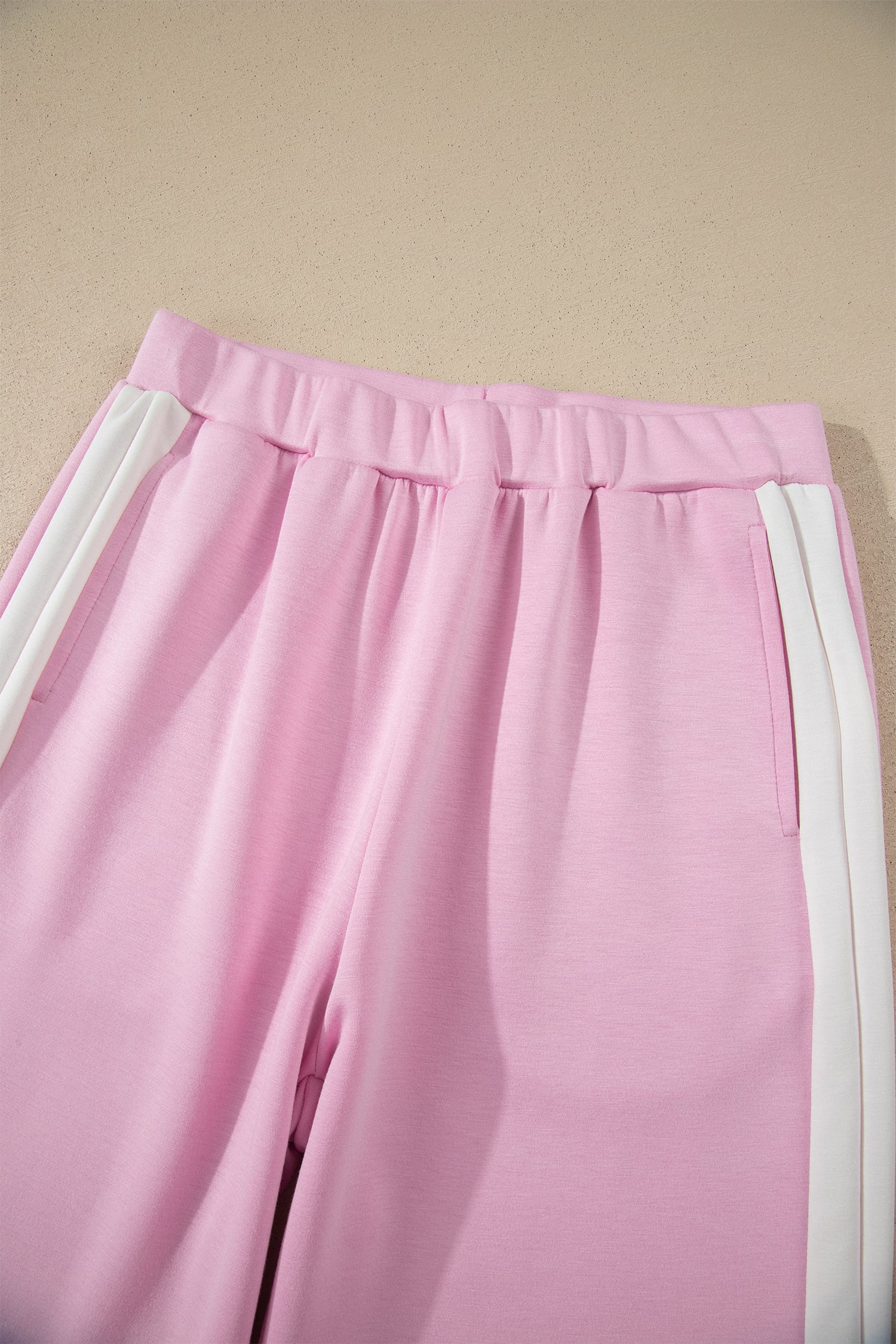 Pink Colorblock Trim Cropped Tank Elastic Waist Shift Pants 2pcs Set