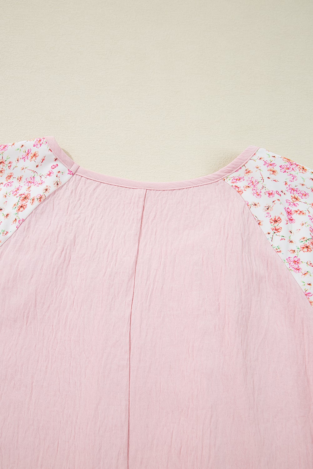 Pink Contrast Floral Patchwork Long Sleeve Plus Size Blouse