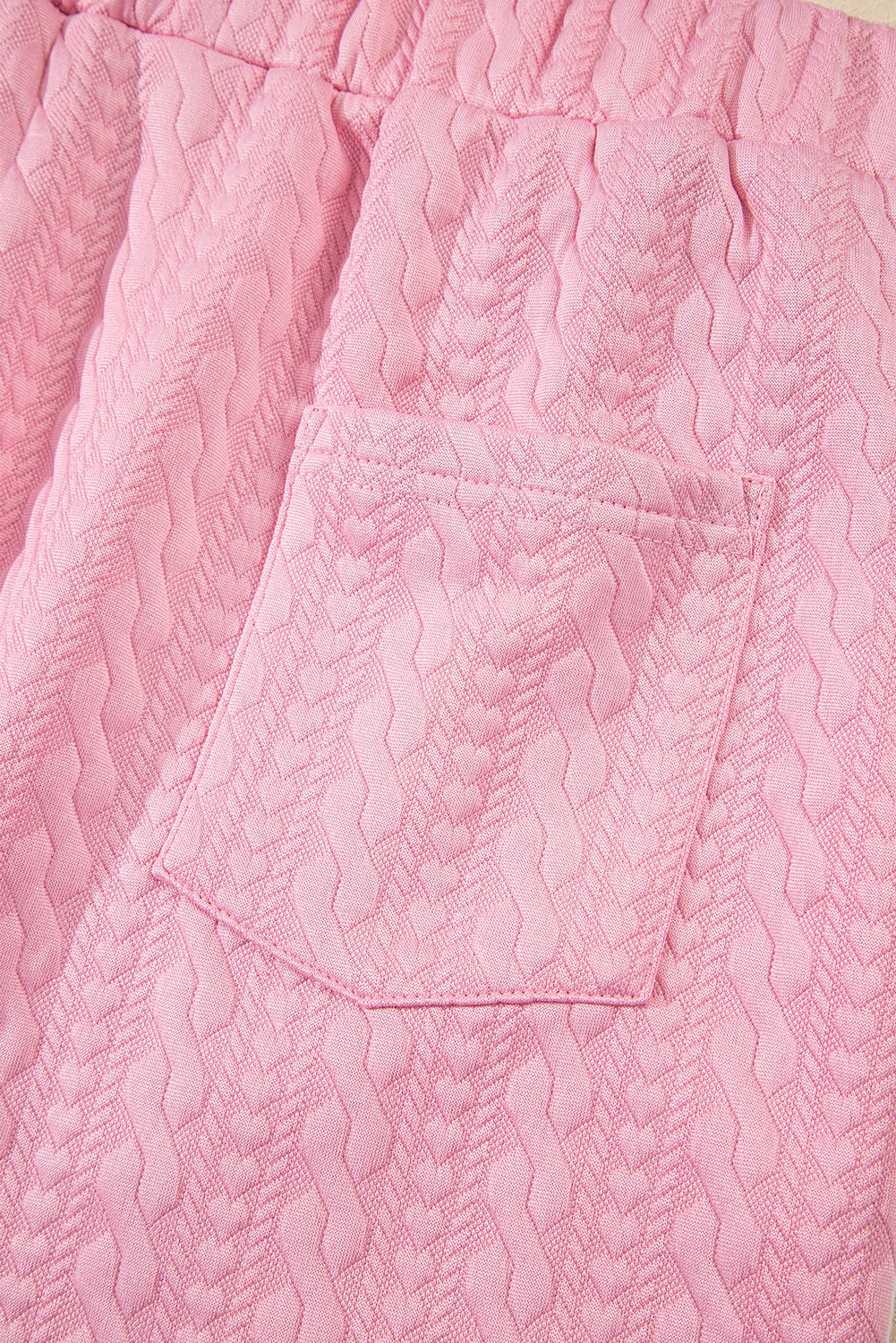 Pink Contrast Trim Textured Crewneck Tee and Pocketed Skirt Set