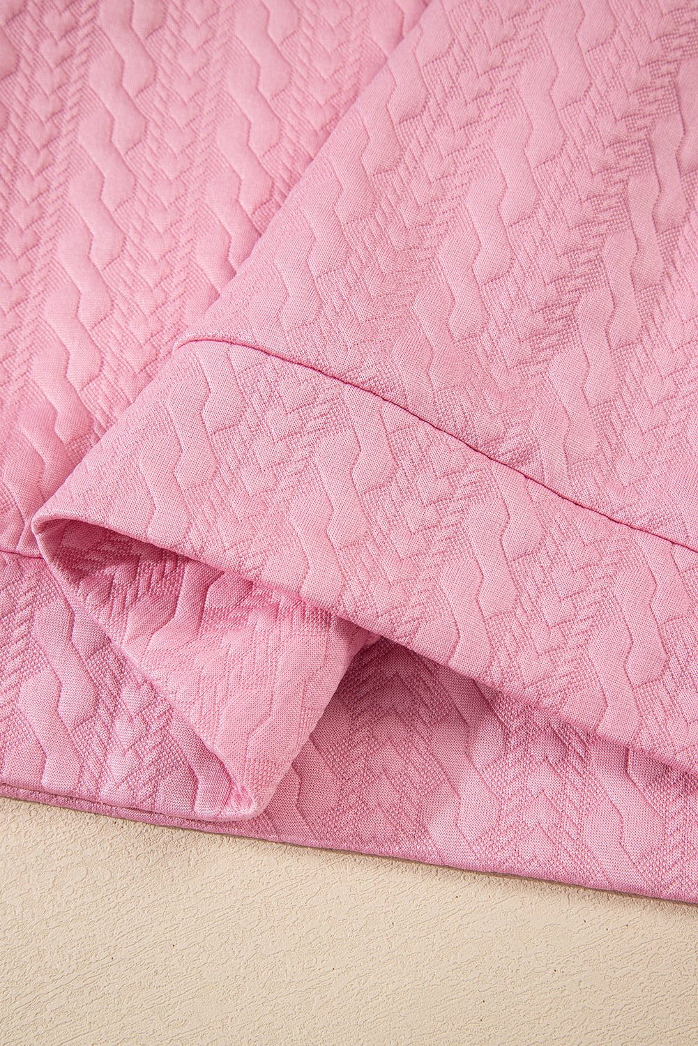 Pink Contrast Trim Textured Crewneck Tee and Pocketed Skirt Set