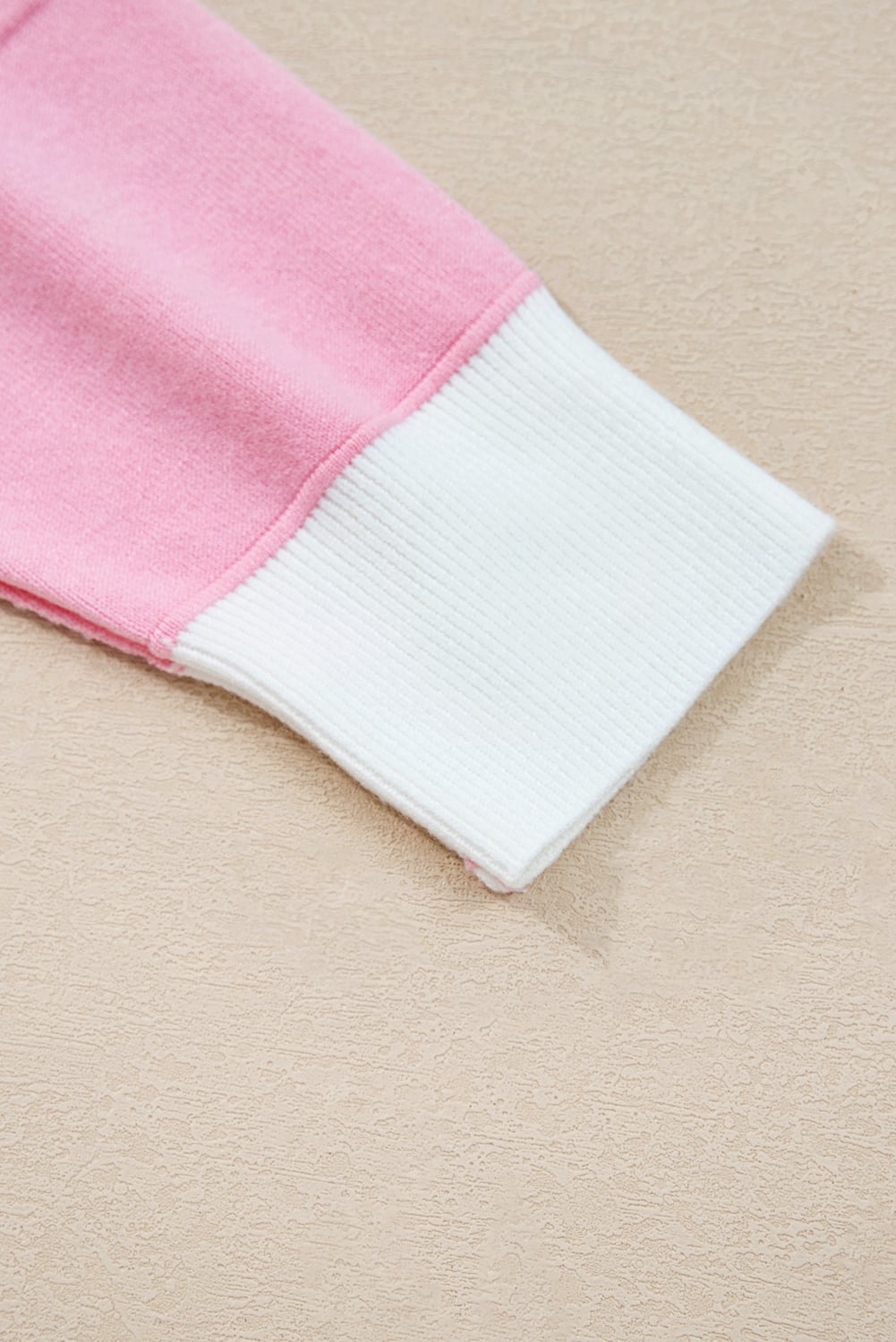 Pink Contrasting Polo Collar Color Block Knit Drop Shoulder Sweater