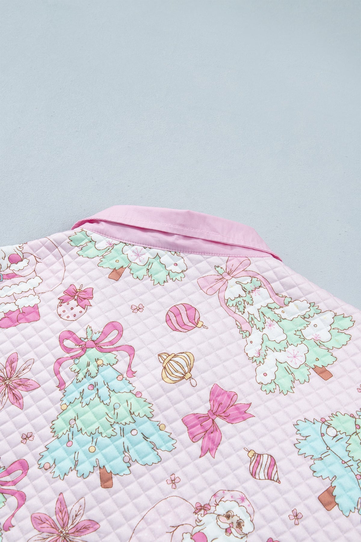 Pink Cute Christmas Print Collar Half Button Loose Sweatshirt