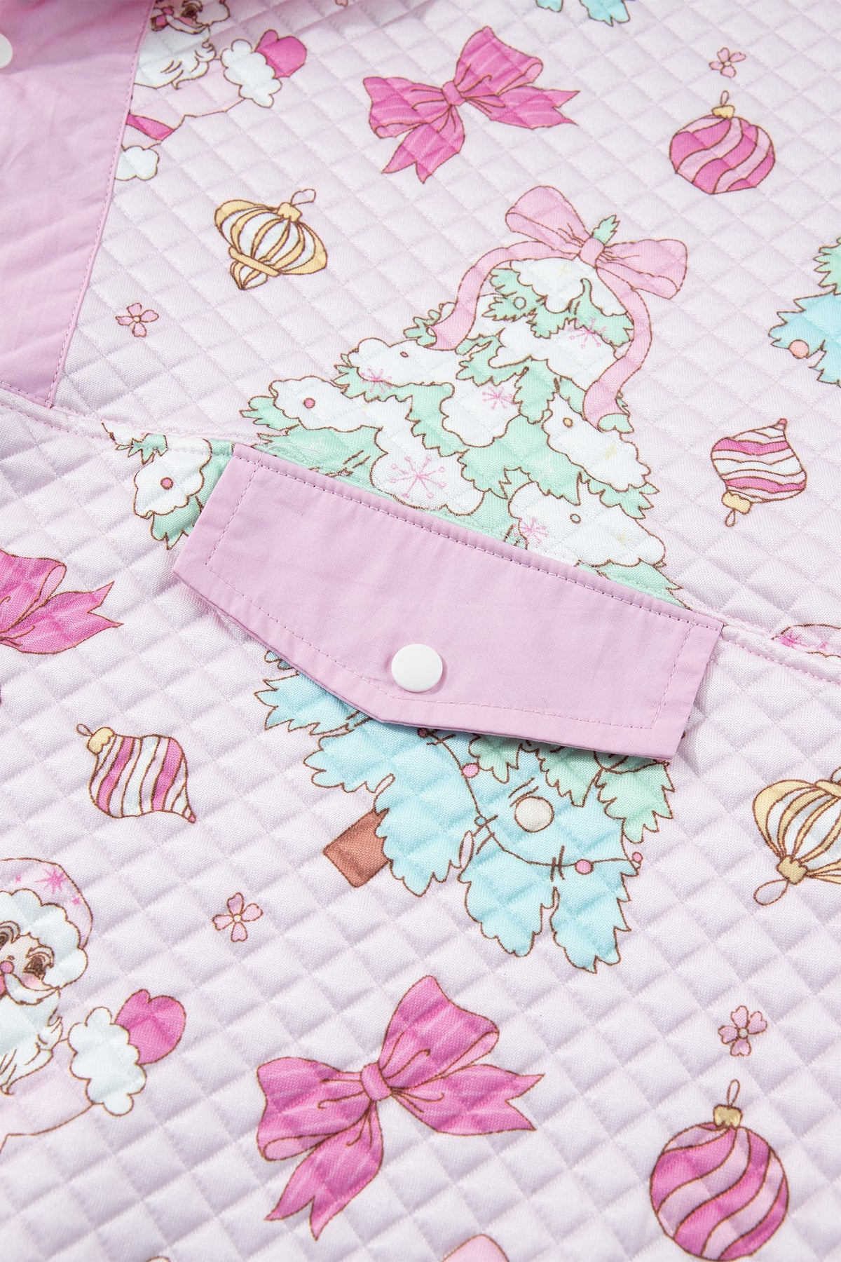 Pink Cute Christmas Print Collar Half Button Loose Sweatshirt