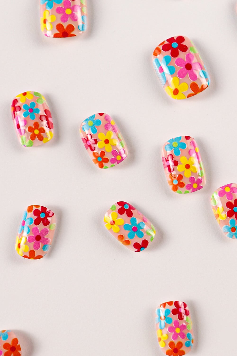 Pink Cute Flowers Print Press On False Nails