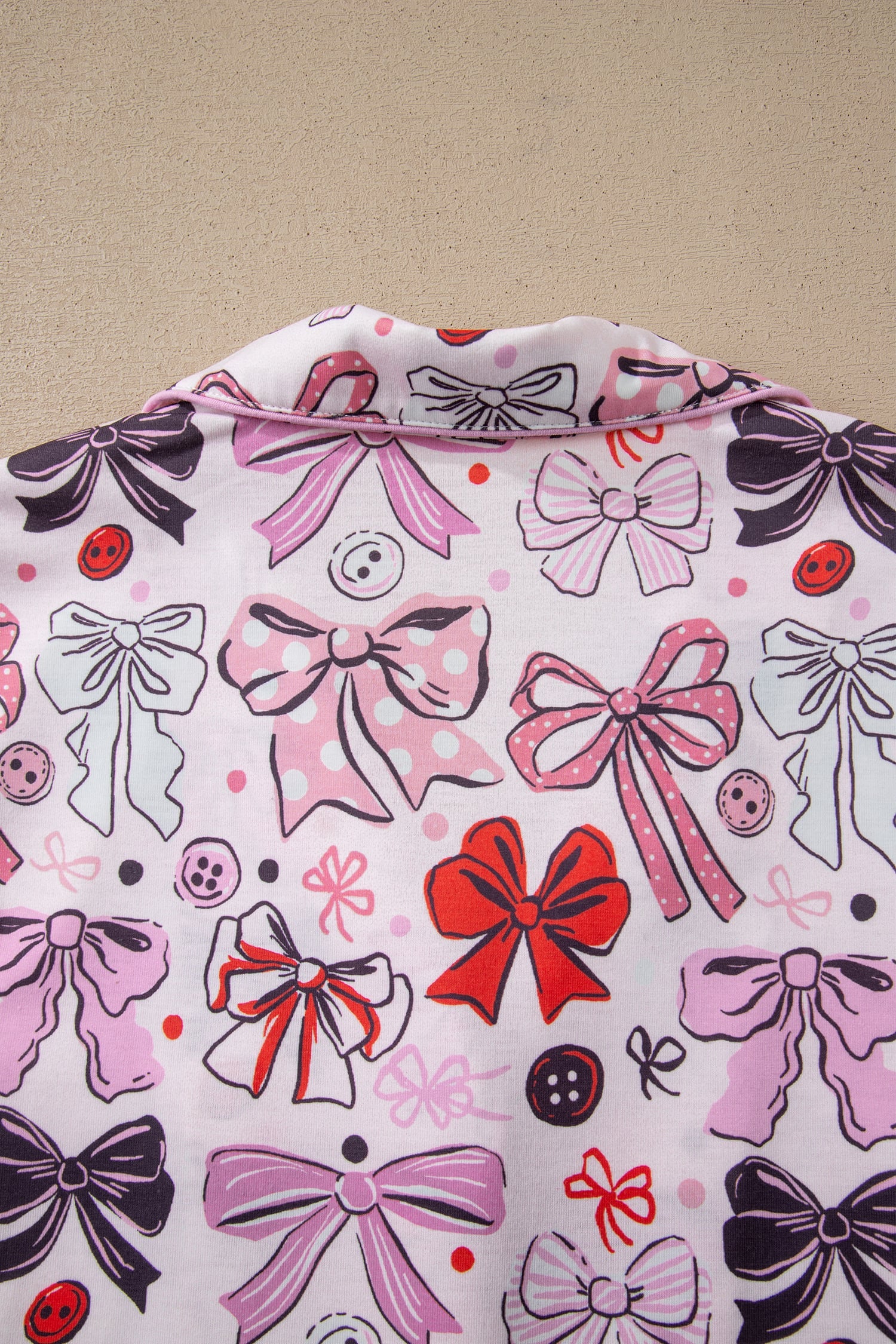 Pink Cute Ribbon Bows Printed 2pcs Short Pajama Set