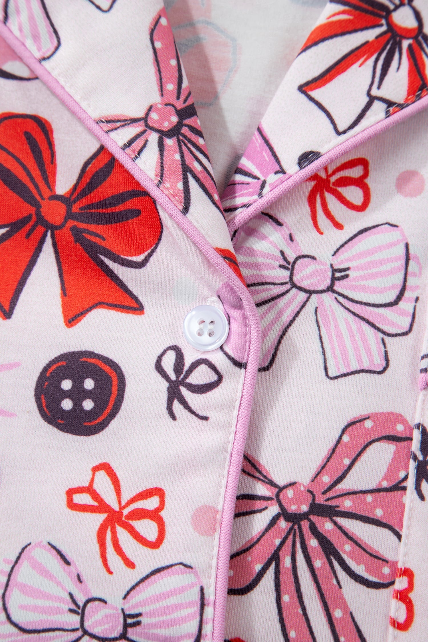 Pink Cute Ribbon Bows Printed 2pcs Short Pajama Set
