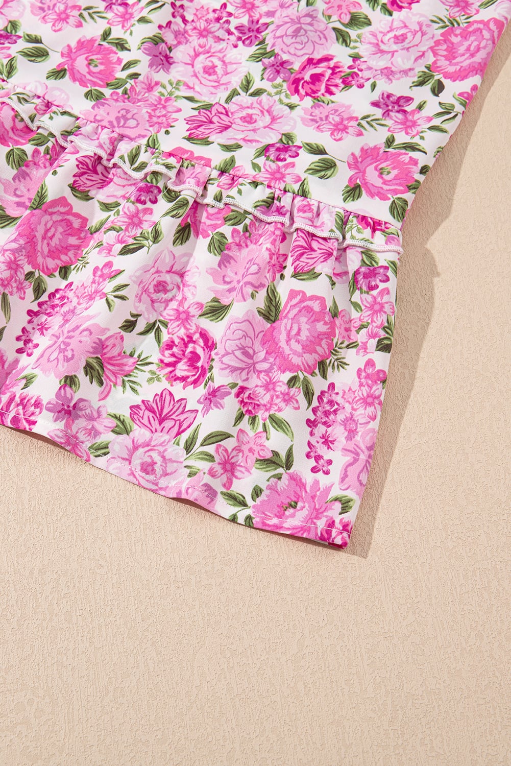 Pink Dainty Floral Smocked Puff Sleeve Flowy Long Dress