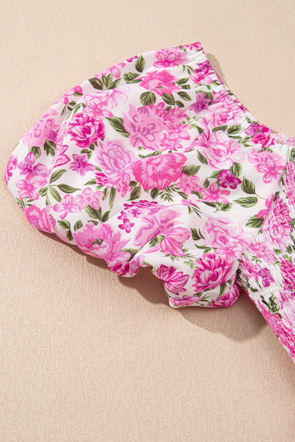 Pink Dainty Floral Smocked Puff Sleeve Flowy Long Dress