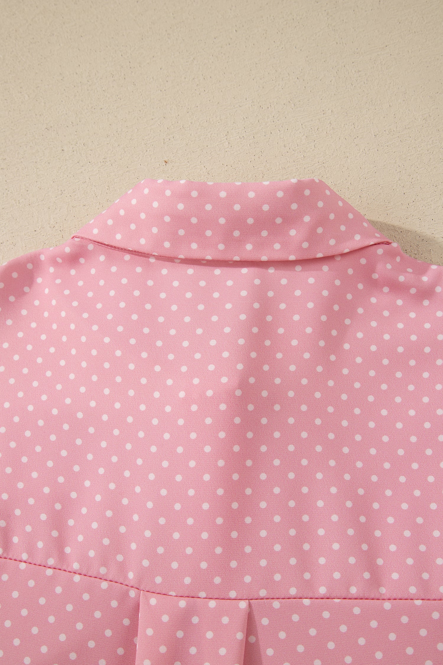 Pink Dotted Print Cuffed Short Sleeve Shirt