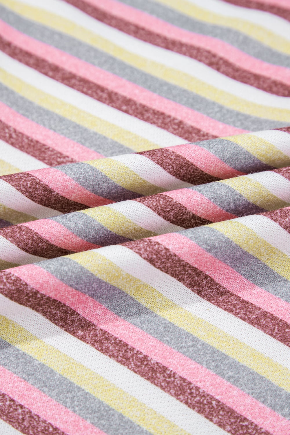 Pink Exposed Seam Color Block Striped Patchwork Loose Henley Sweatshirt