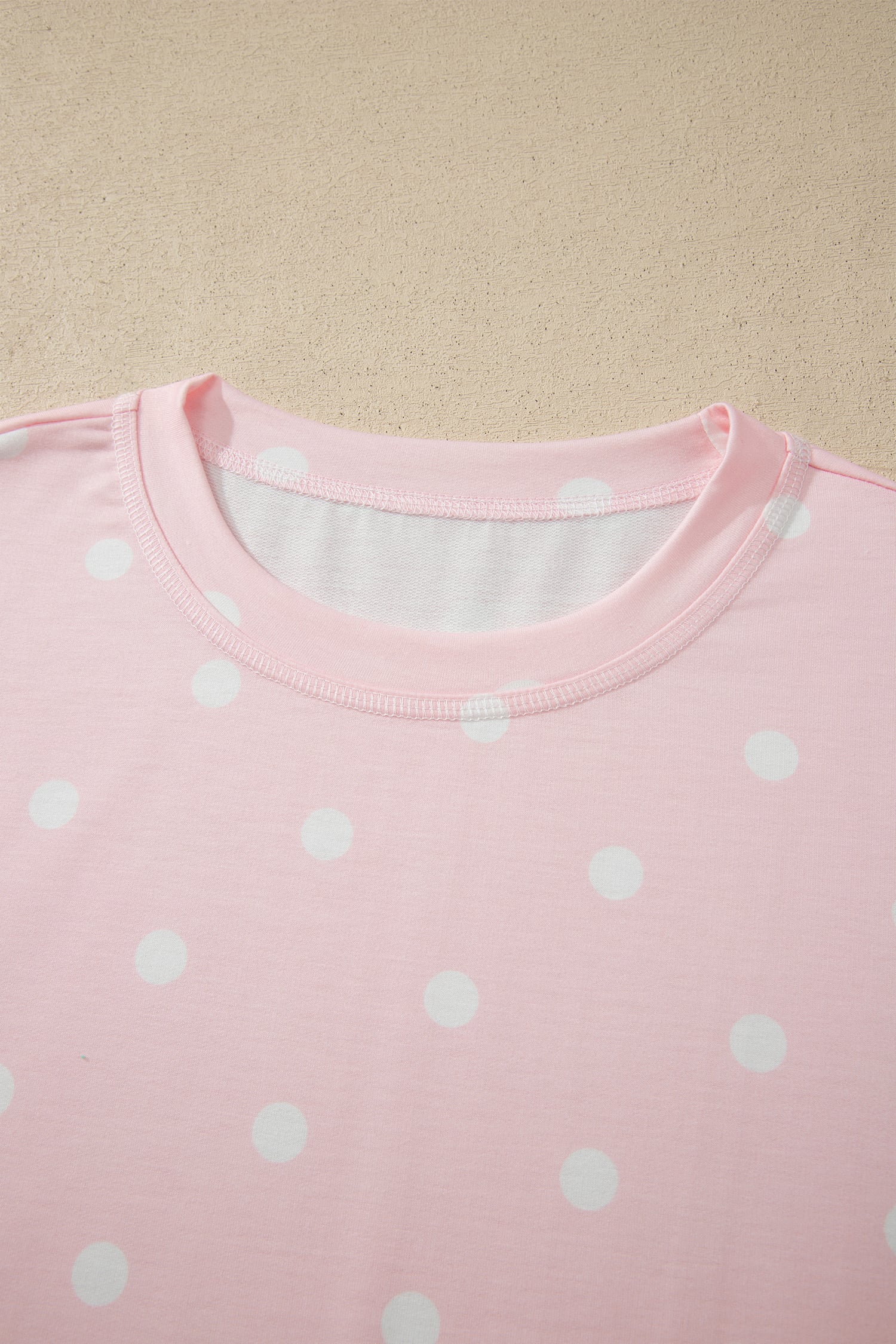 Pink Polka Dot Short Sleeve Loose Top Drawstring Shorts Set