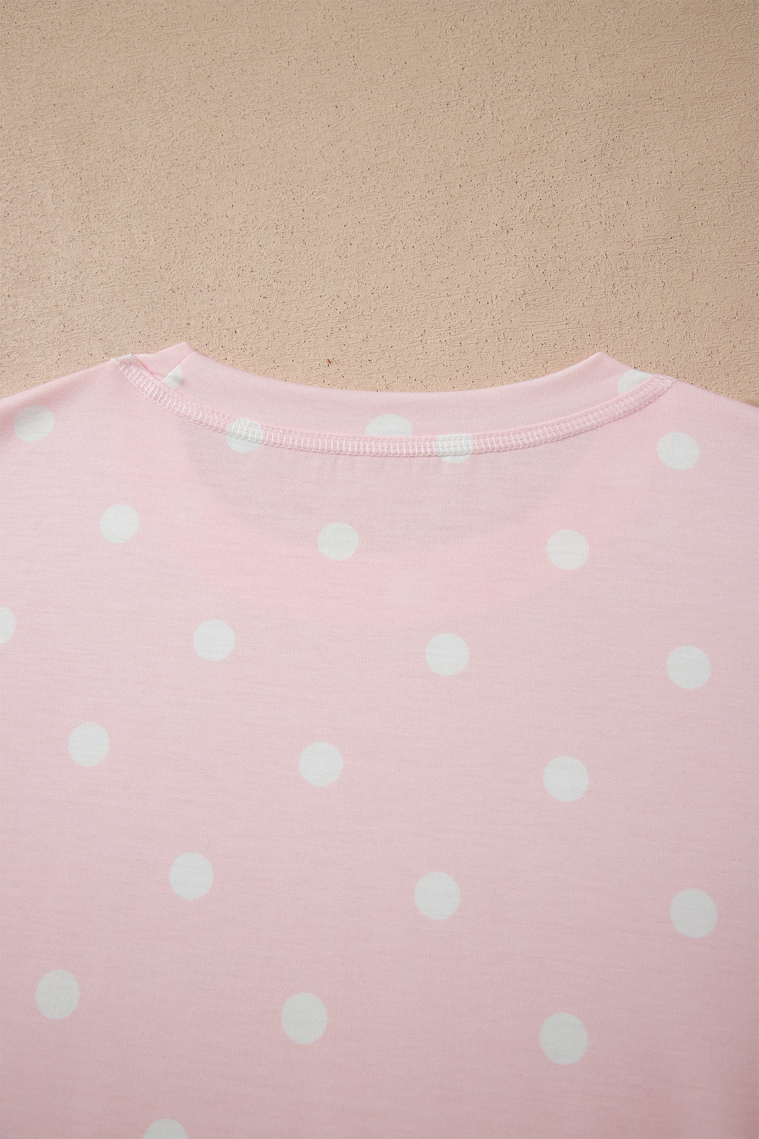 Pink Polka Dot Short Sleeve Loose Top Drawstring Shorts Set