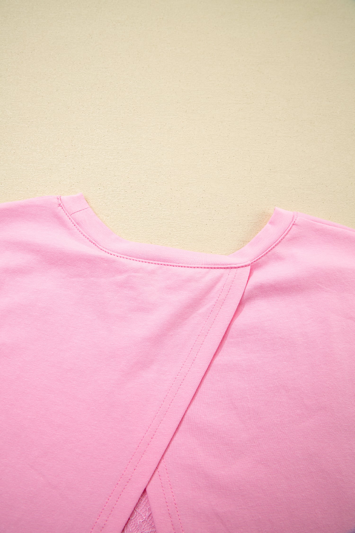 Pink Eyelash Floral Lace Patchwork Half Sleeve Oversize Tee