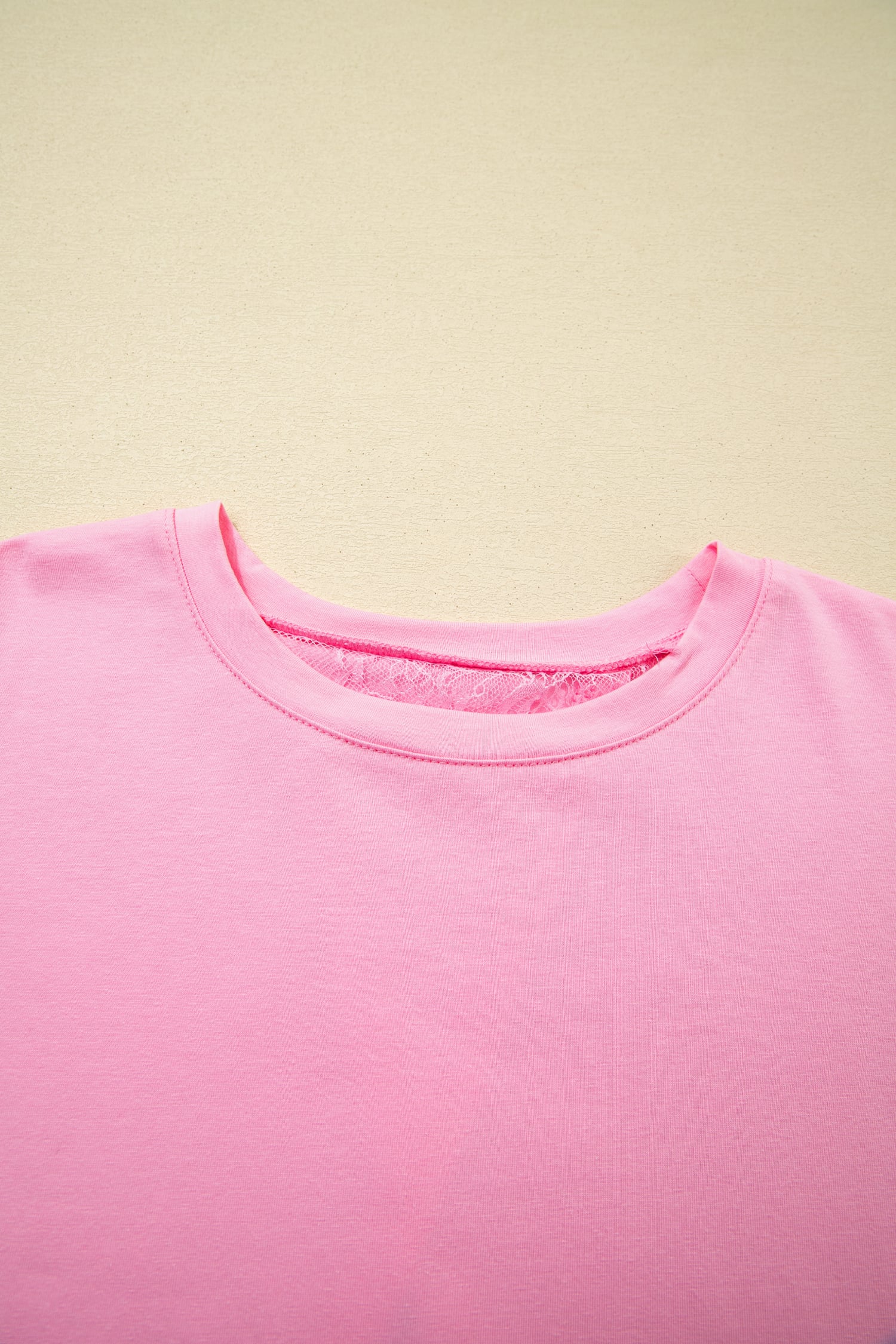 Pink Eyelash Floral Lace Patchwork Half Sleeve Oversize Tee