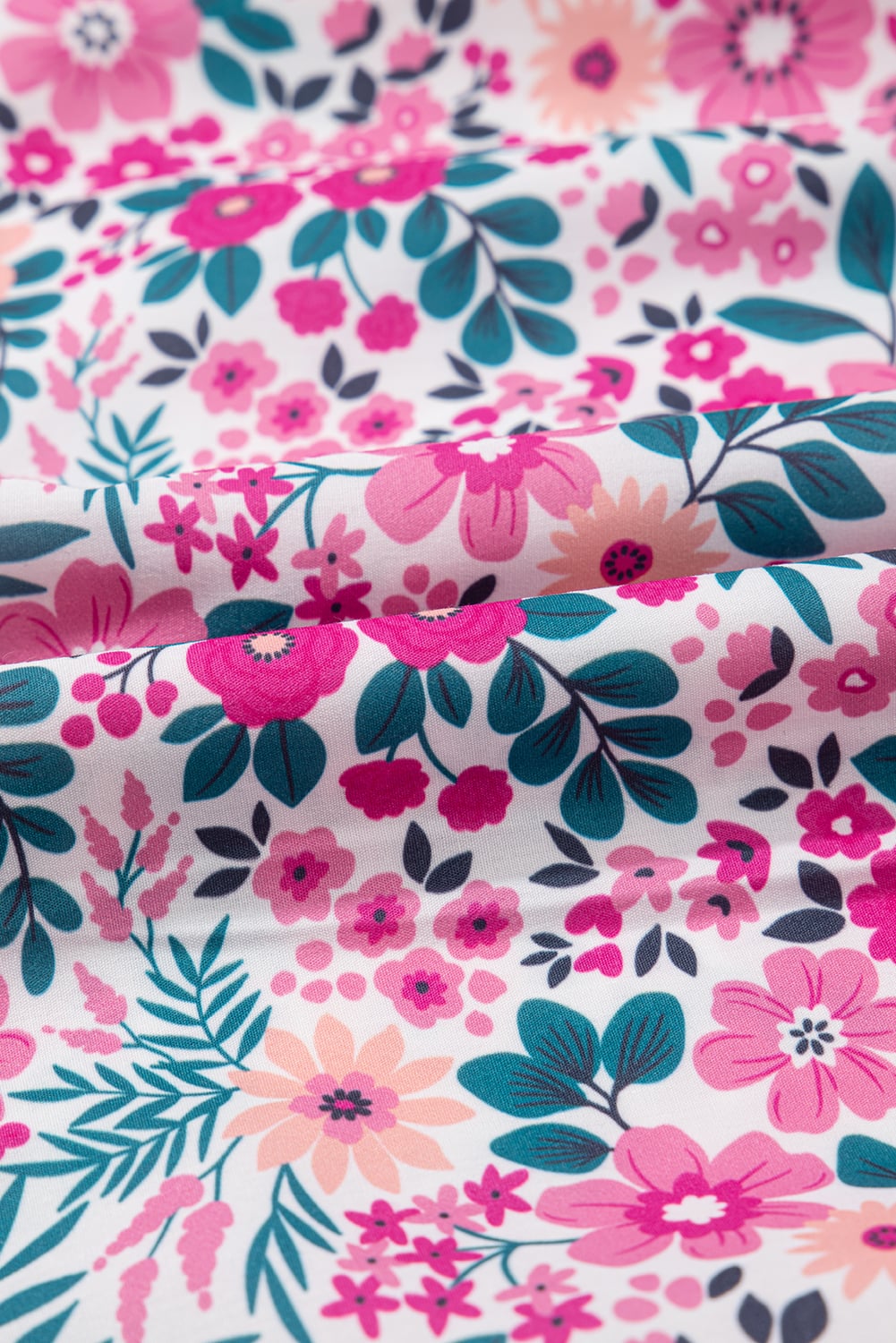 Pink Floral Collared Half Placket Short Sleeve Loose Dress