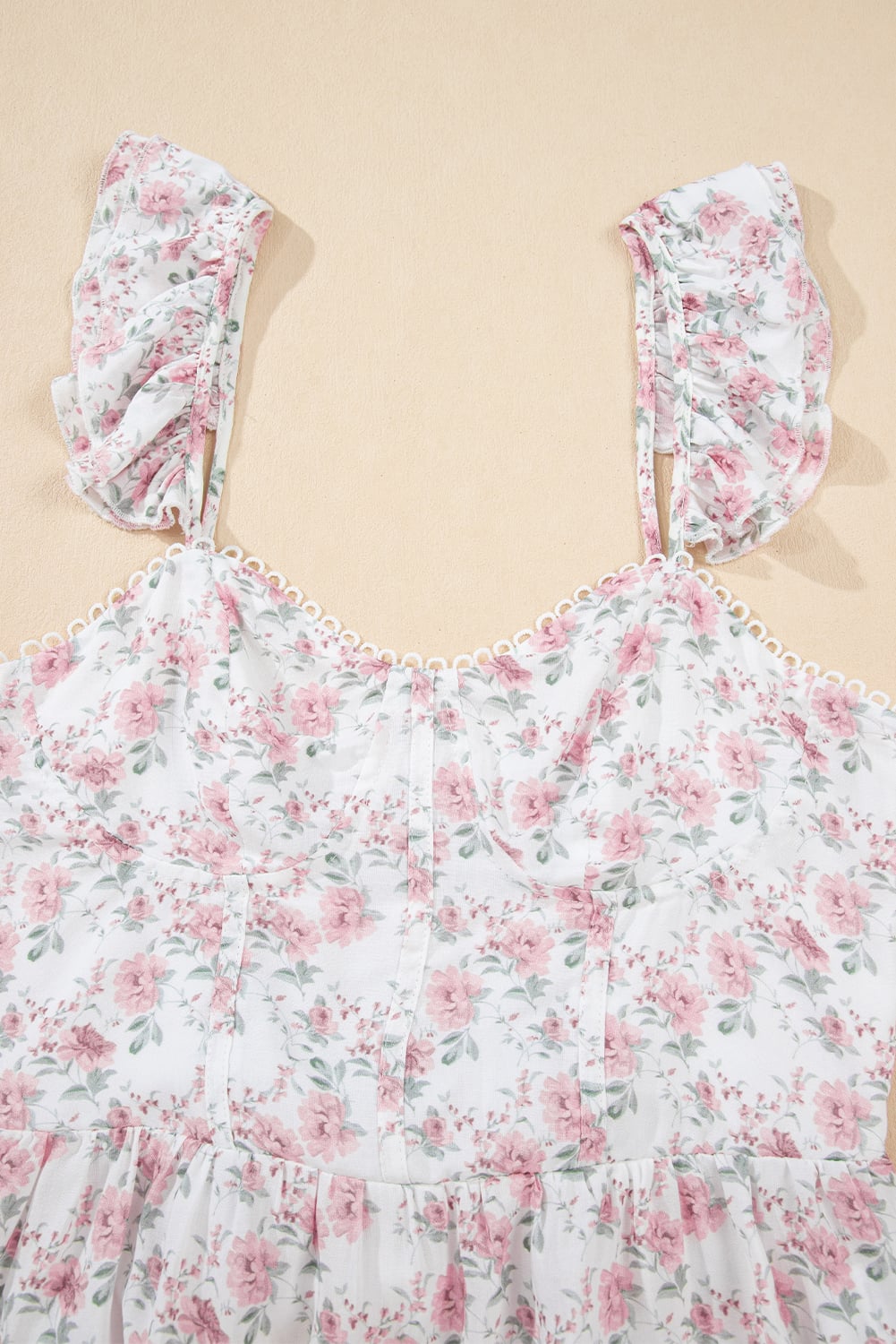 Pink Floral Flutter Peplum Tank Top