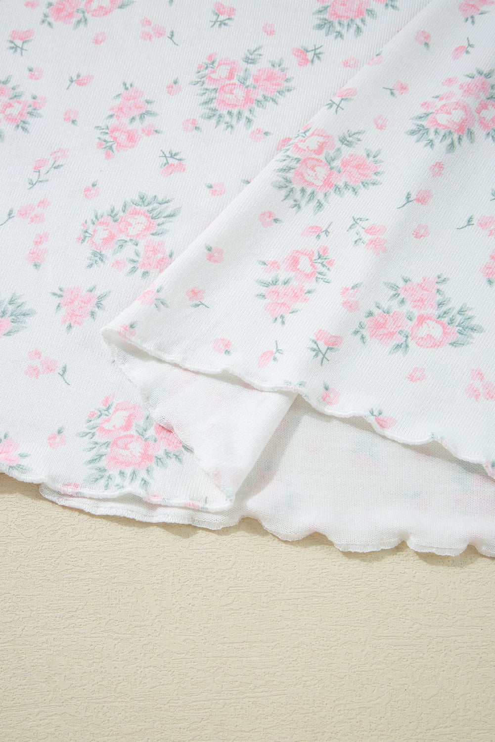 Pink Floral Lettuce Trim Tee and Shorts Ribbed Lounge Set