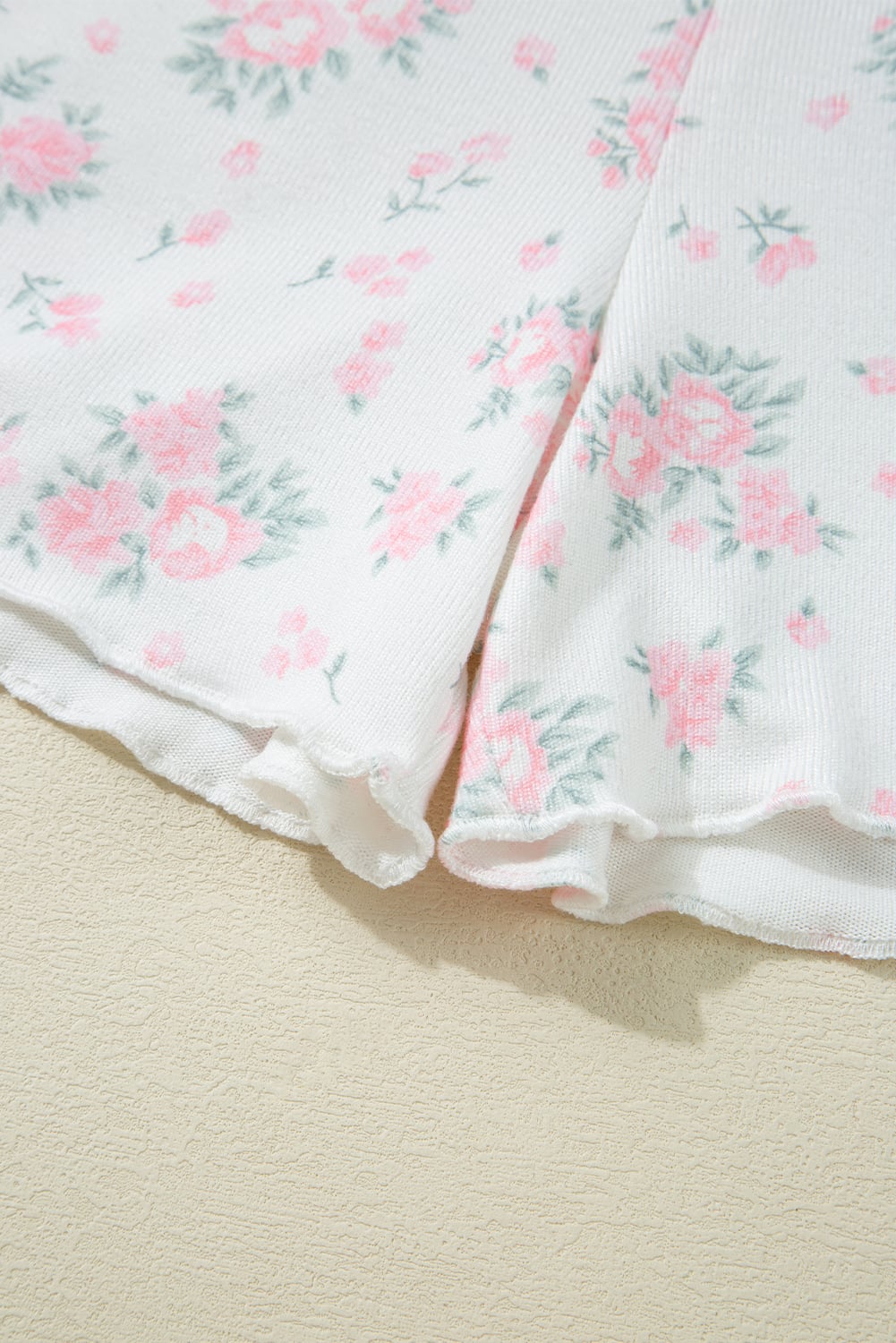 Pink Floral Lettuce Trim Tee and Shorts Ribbed Lounge Set