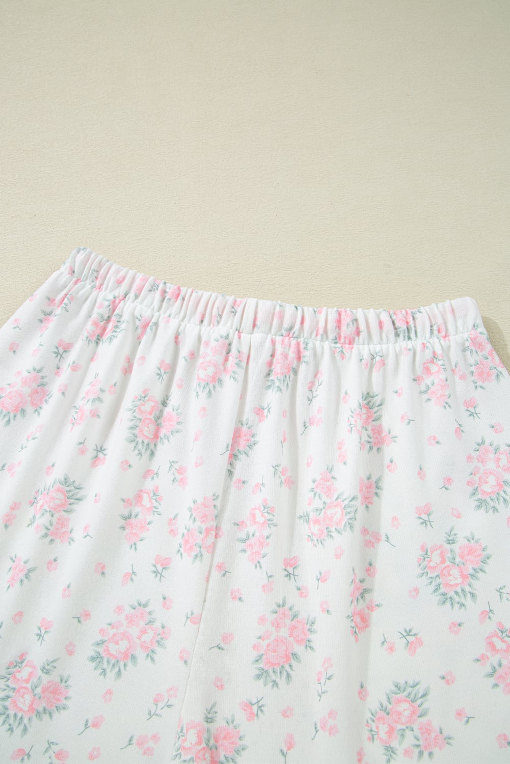 Pink Floral Lettuce Trim Tee and Shorts Ribbed Lounge Set