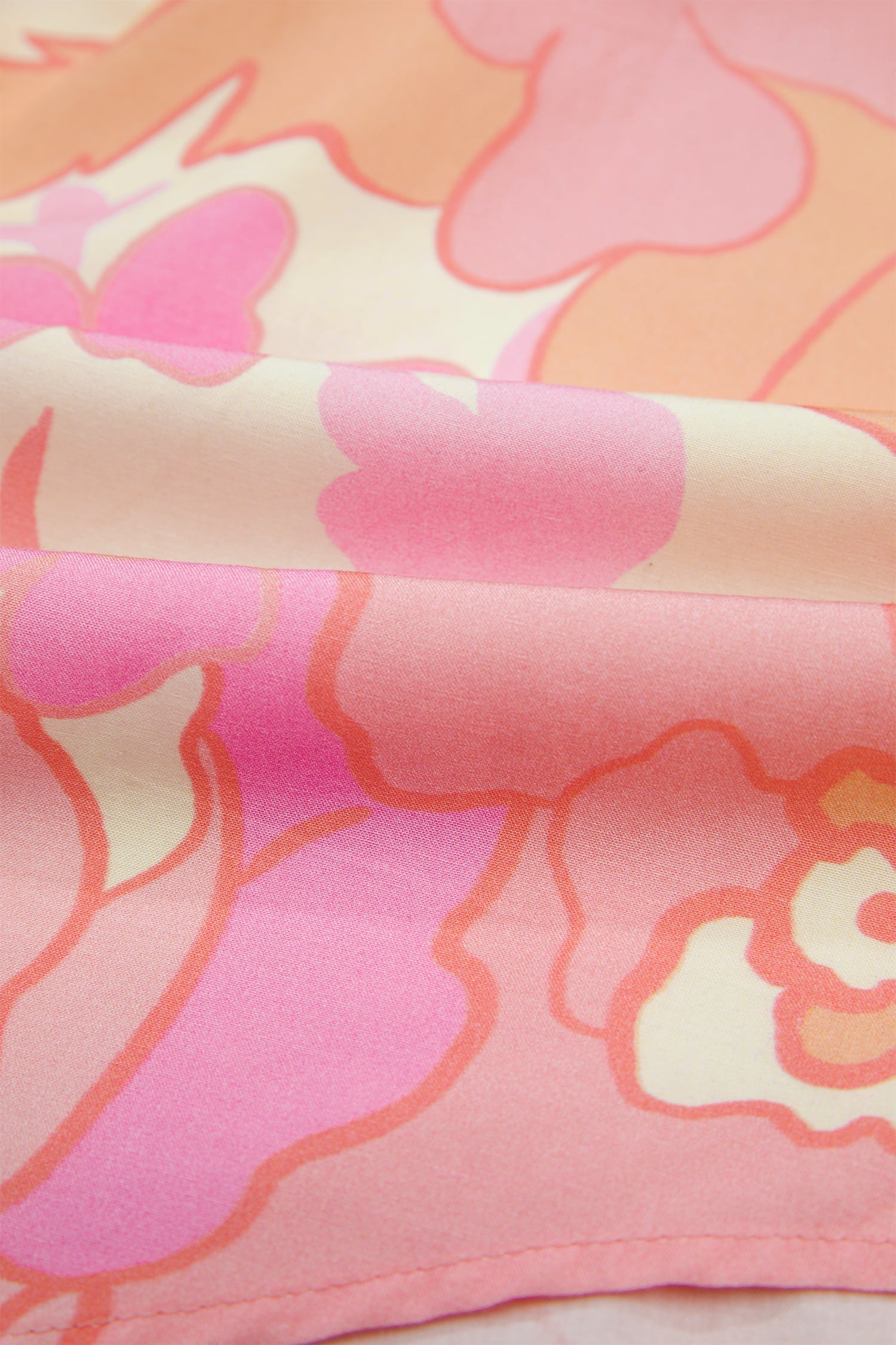 Pink Floral Print Button Down Pintuck Short Sleeve Shirt