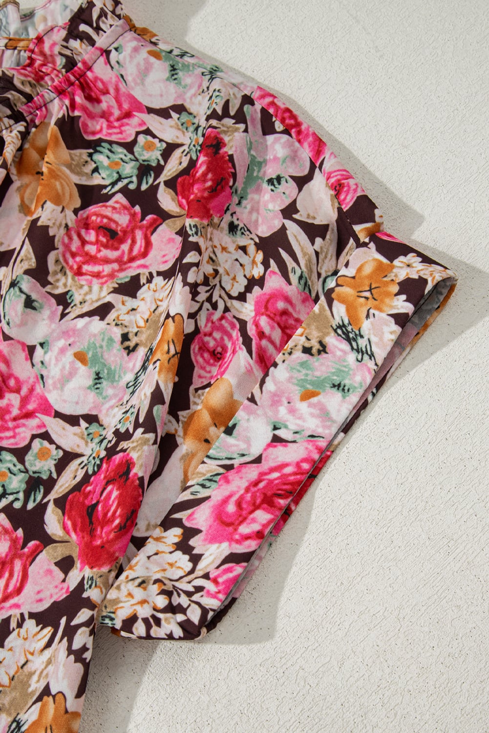 Pink Floral Print Crew Neck Short Sleeve Shift Blouse