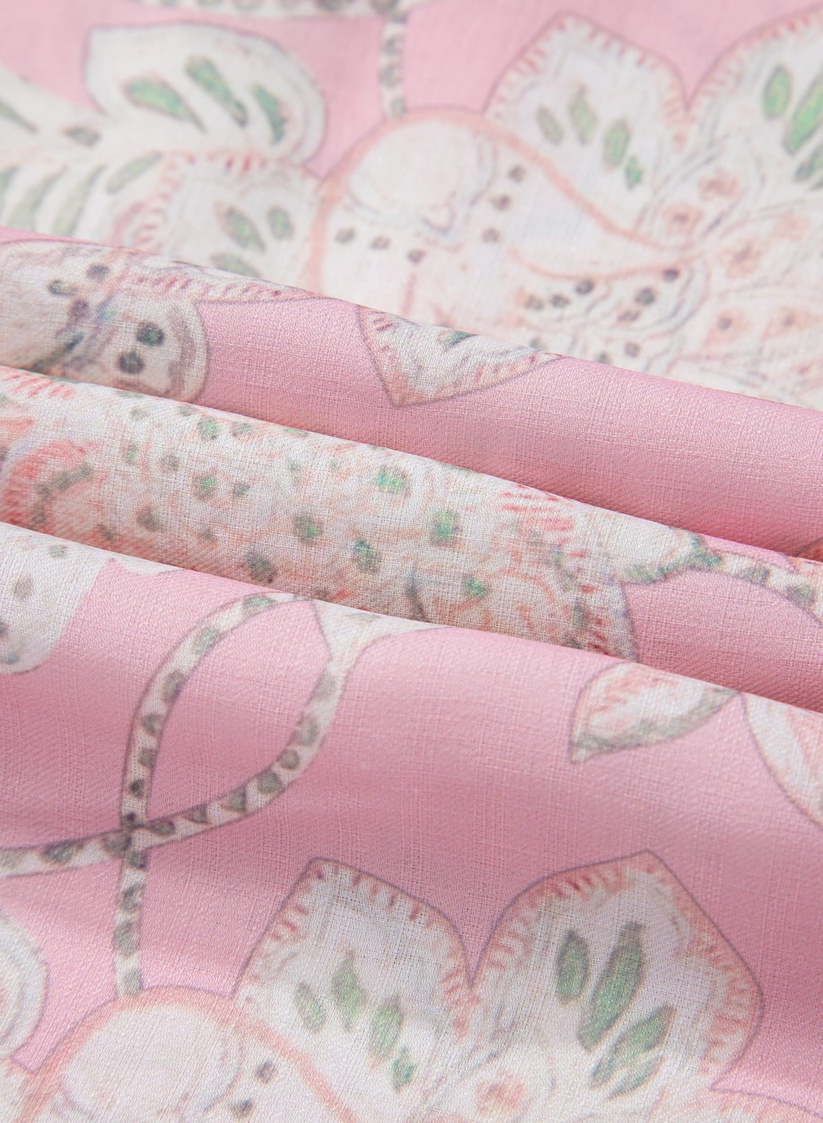 Pink Floral Print Drawstring V Neck Puff Sleeve Loose Blouse