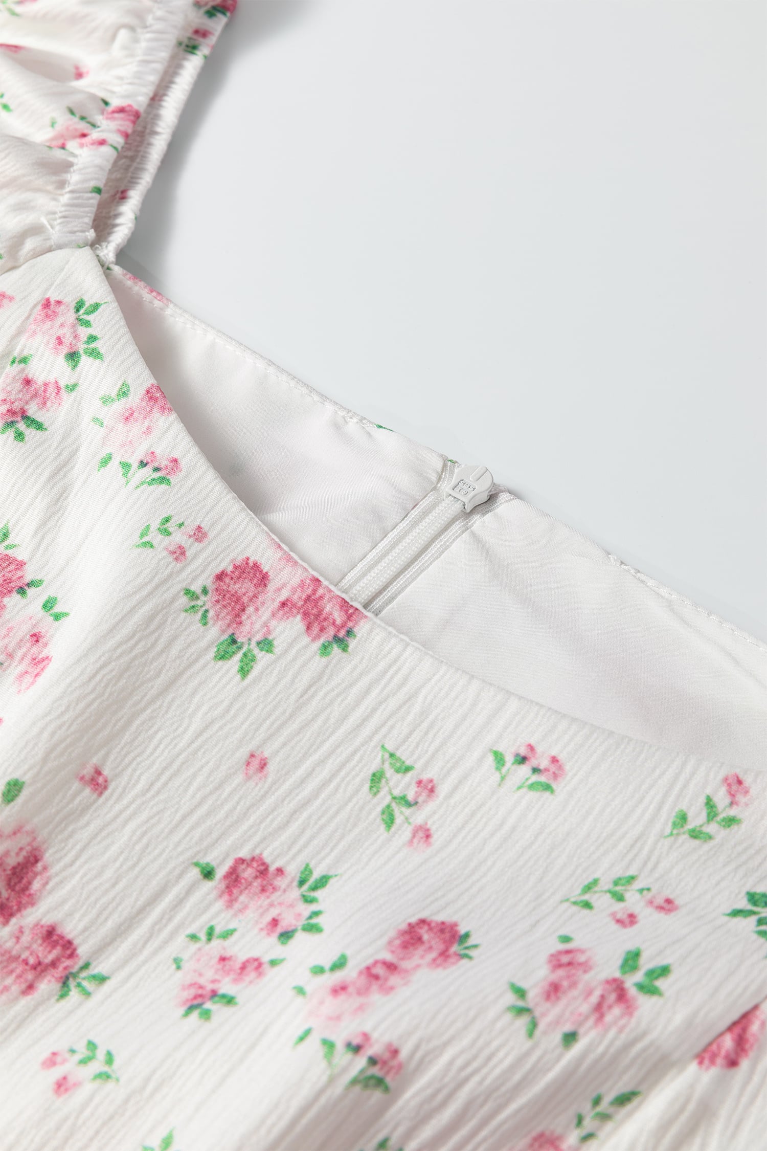 Pink Floral Print Long Sleeve Ruffle Detail Flared Mini Dress