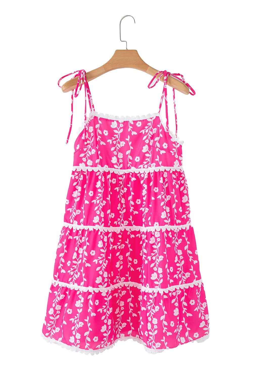 Pink Floral Print Ric Rac Patched Sleeveless Mini Dress