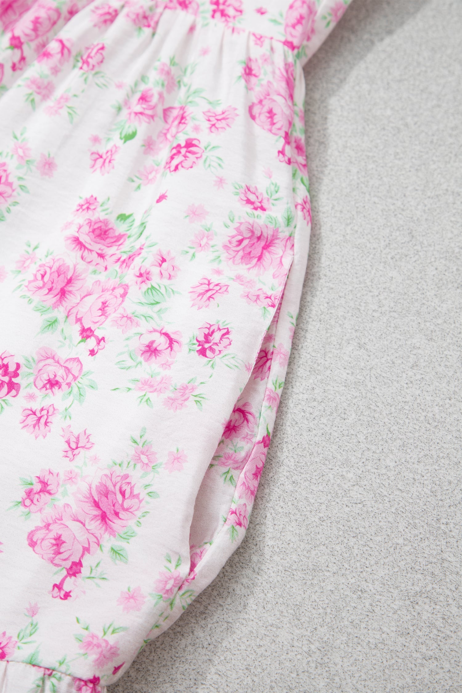 Pink Floral Print Square Neck Ribbon Knot Back Cute Mini Dress