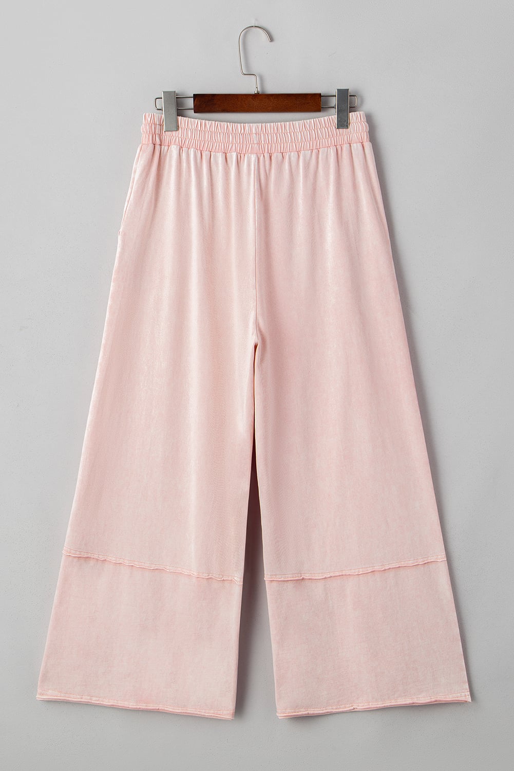Pink Flower Patch Mineral Washed Terry Knit Cropped Wide Leg Pants