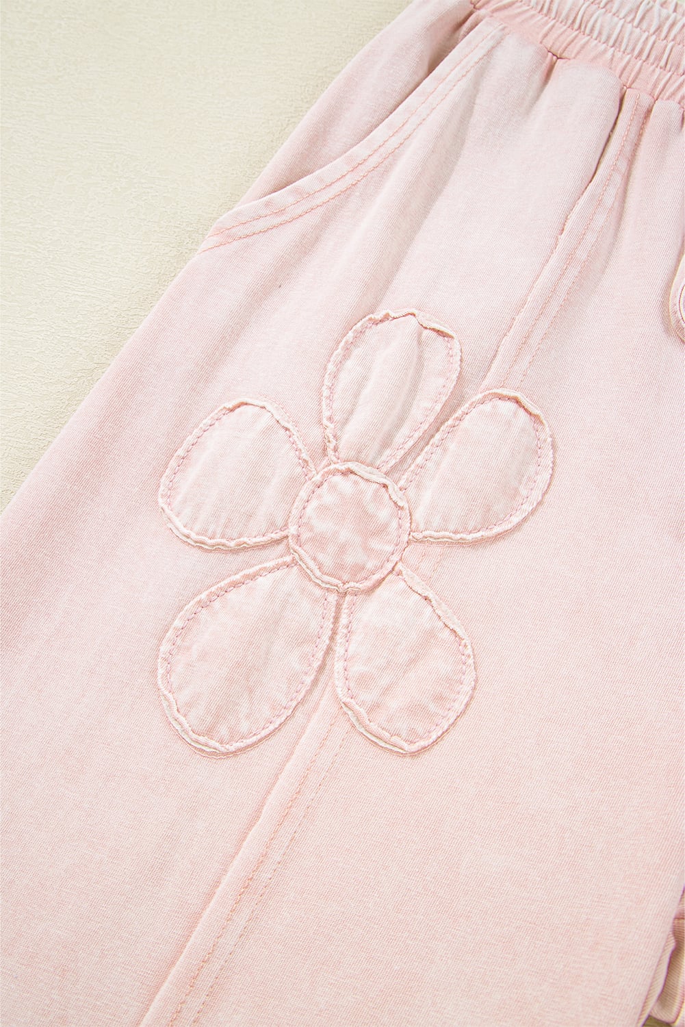 Pink Flower Patch Mineral Washed Terry Knit Cropped Wide Leg Pants