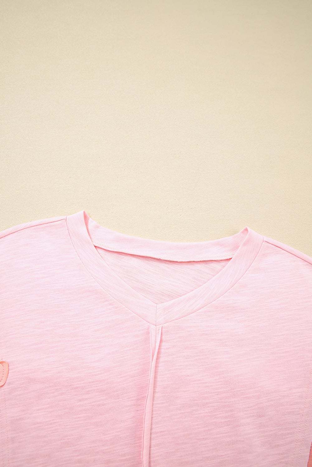 Pink Flower Patched Exposed Seam Bracelet Sleeve Oversized T Shirt