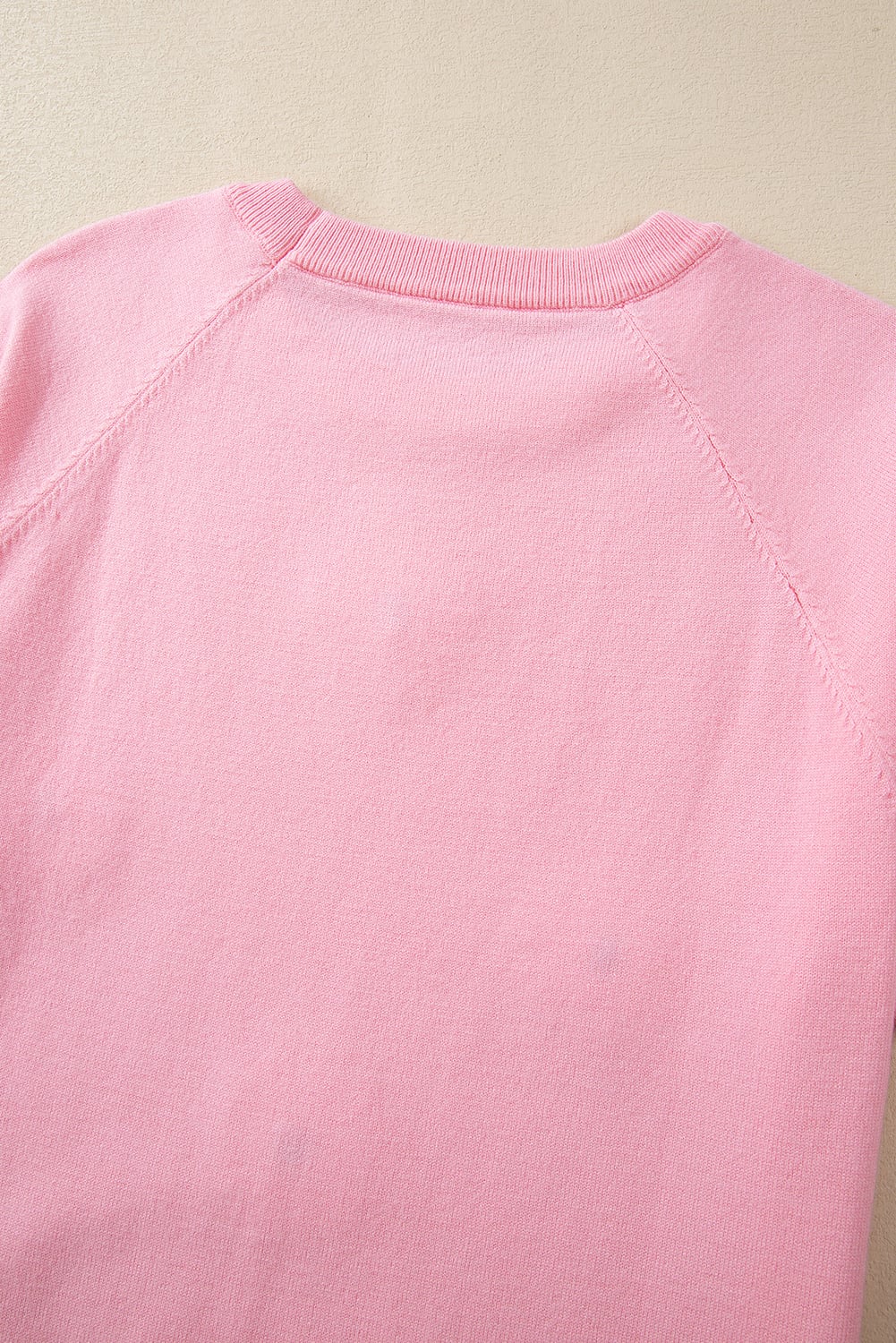 Pink Flower Pattern Short Sleeve Knitted Top