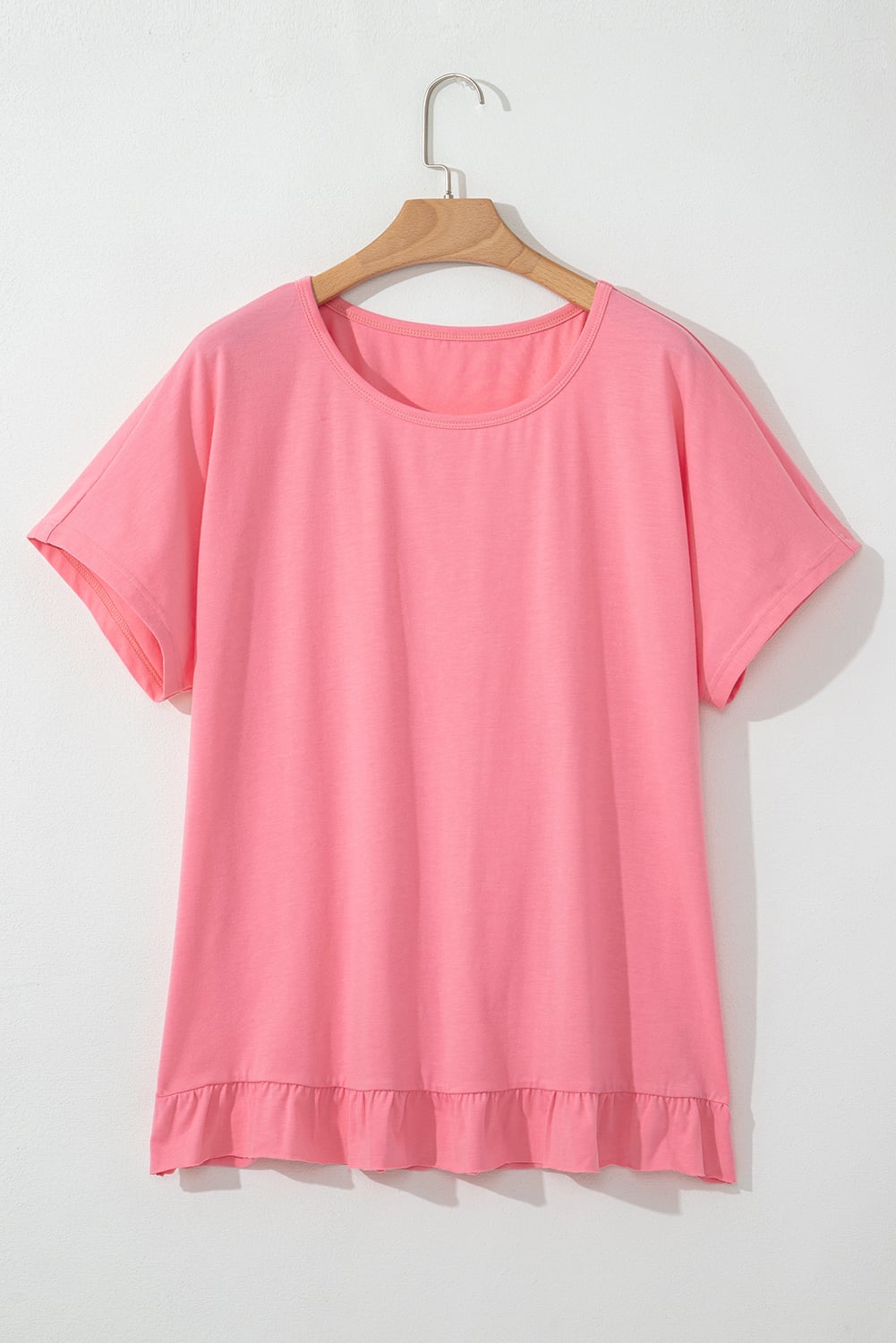 Pink Frilled Hem Loose T-Shirt