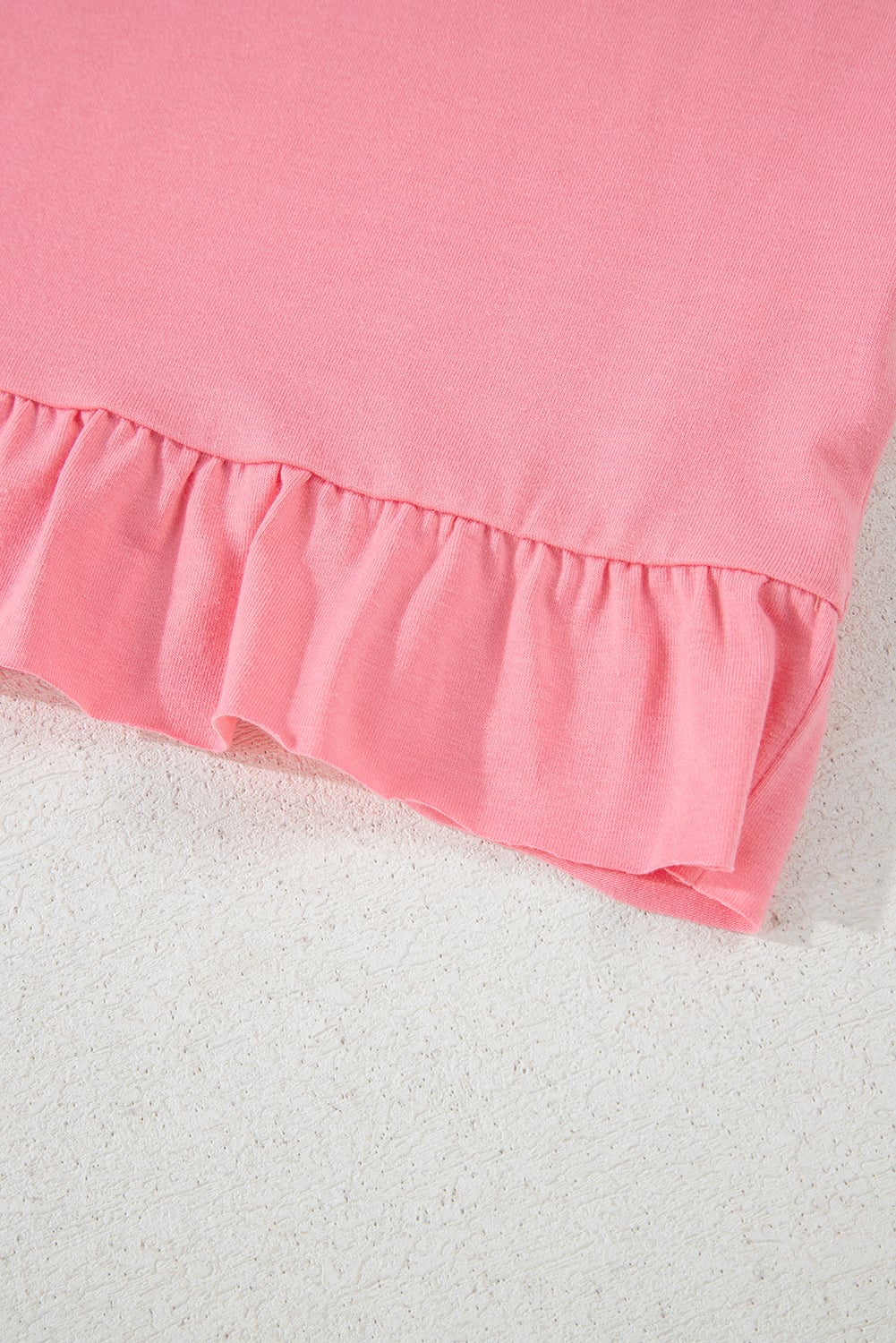 Pink Frilled Hem Loose T-Shirt
