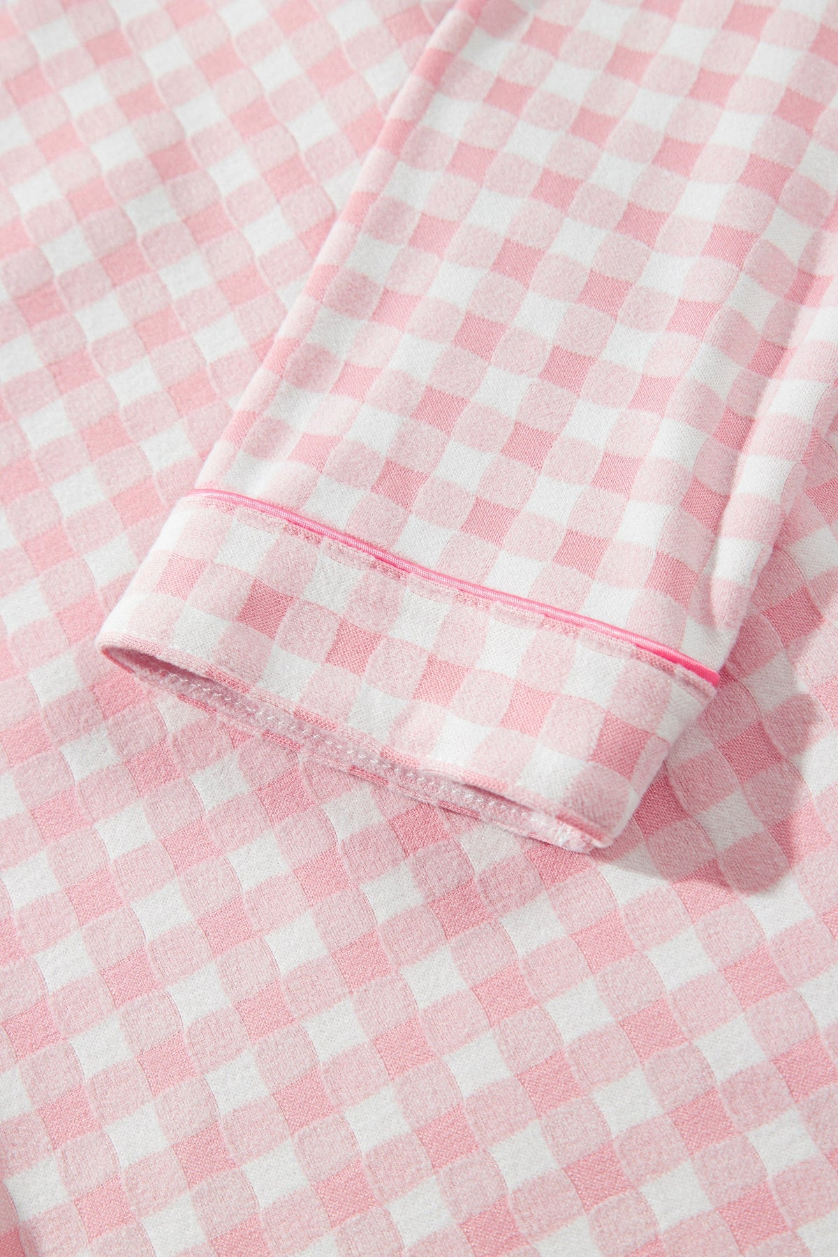 Pink Gingham Long Sleeve Lapel Shirt 2pcs Pajama Pant Set