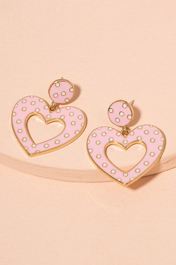 Pink Glaze Heart Polka Dot Stud Earrings