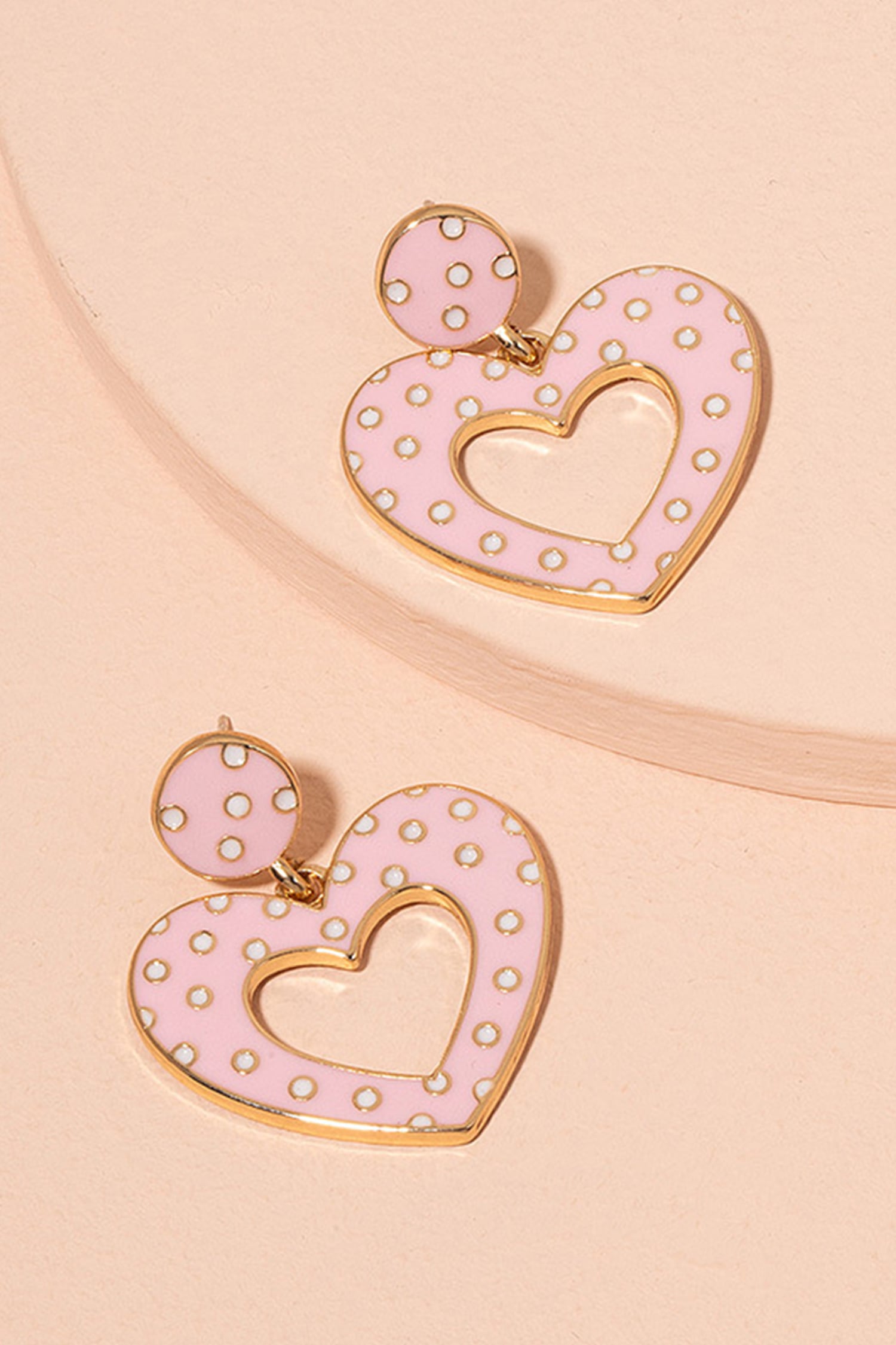 Pink Glaze Heart Polka Dot Stud Earrings