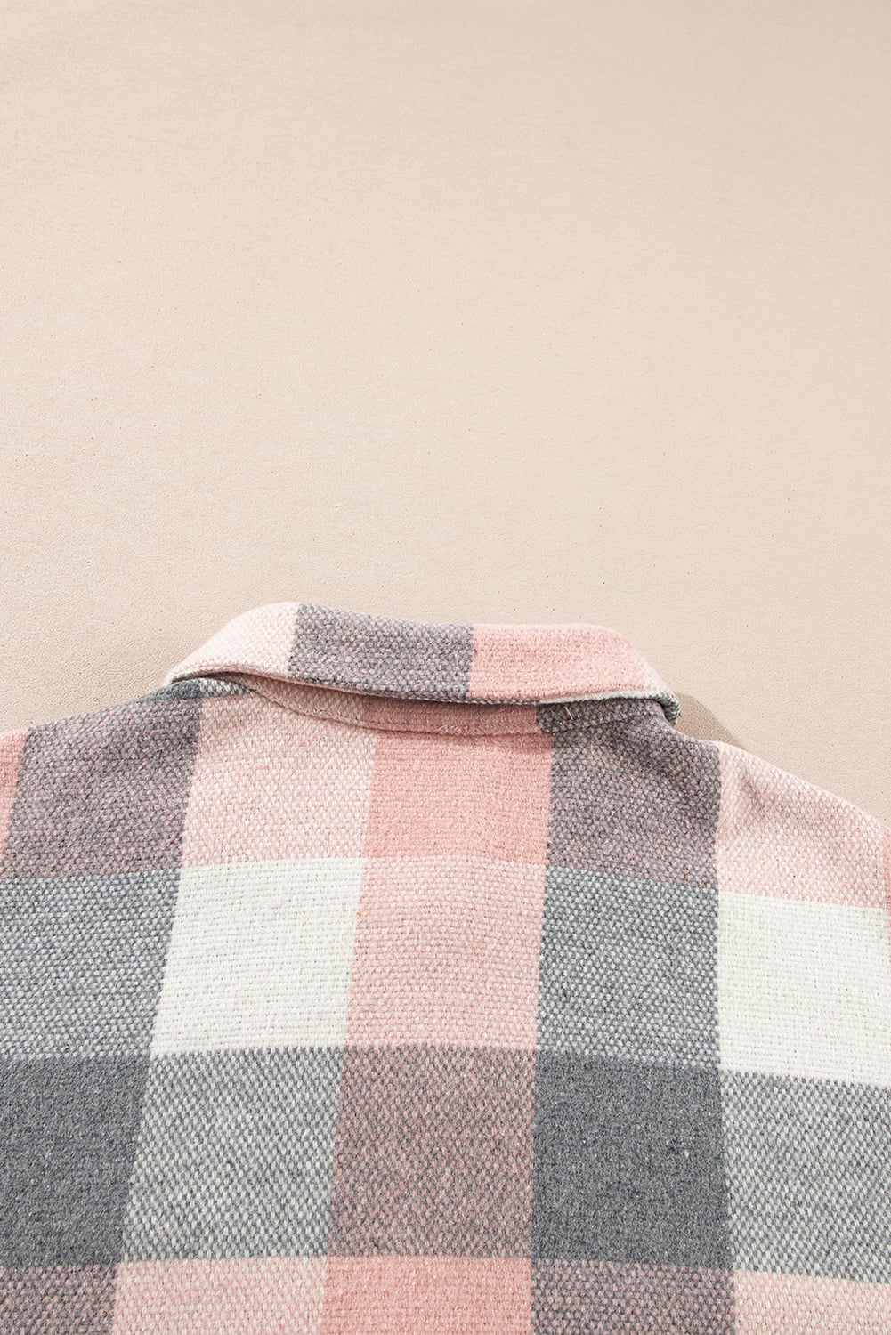 Pink Gray Plaid Color Block Buttoned Long Sleeve Jacket with Pocket