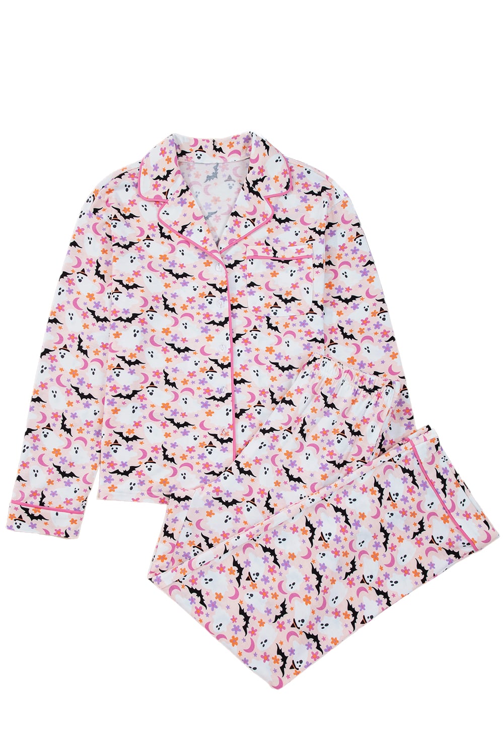 Pink Halloween Eve Haunted Honey Bat Print Pajama Set