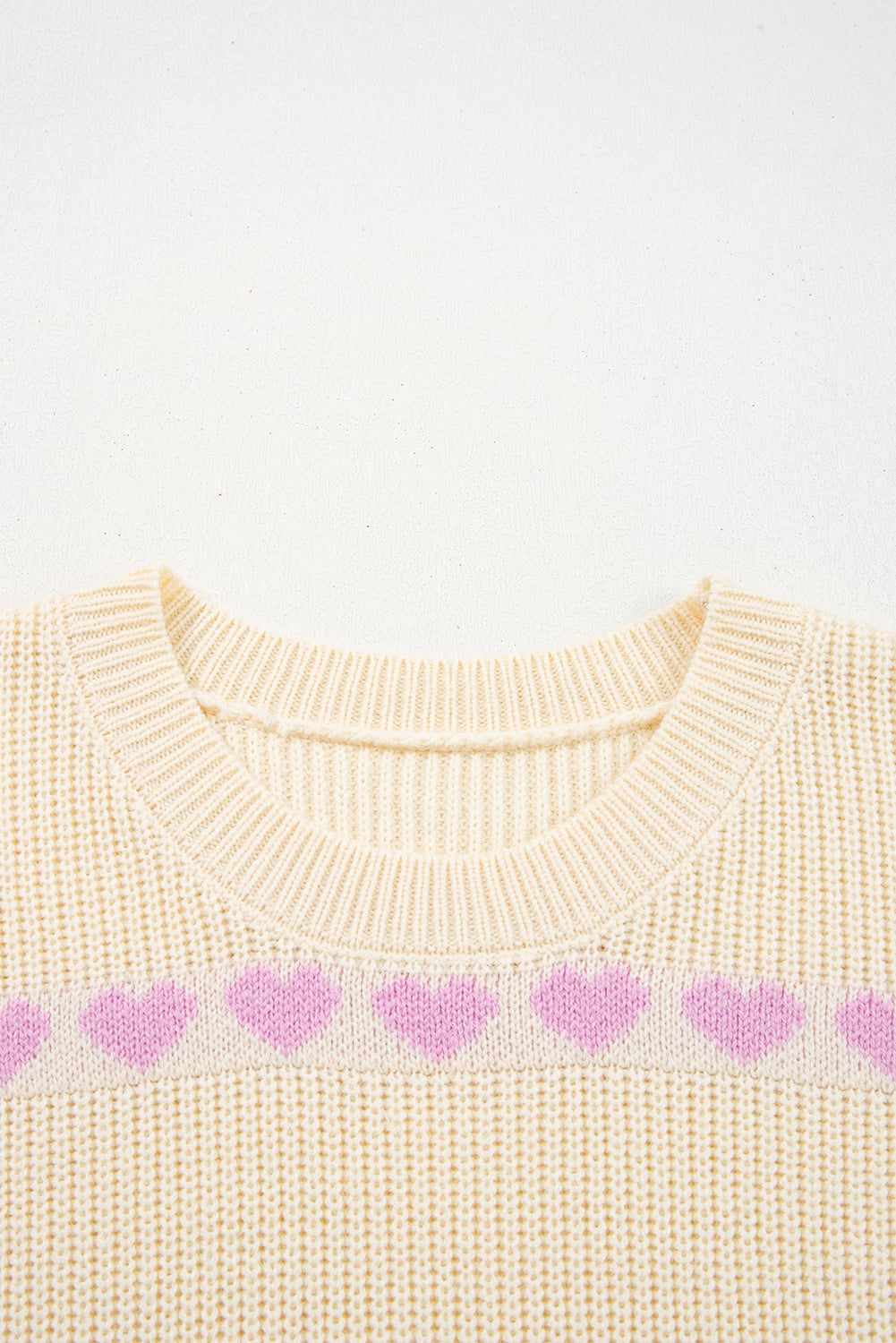 Pink Heart Pattern Valentine Ribbed Knit Sweater