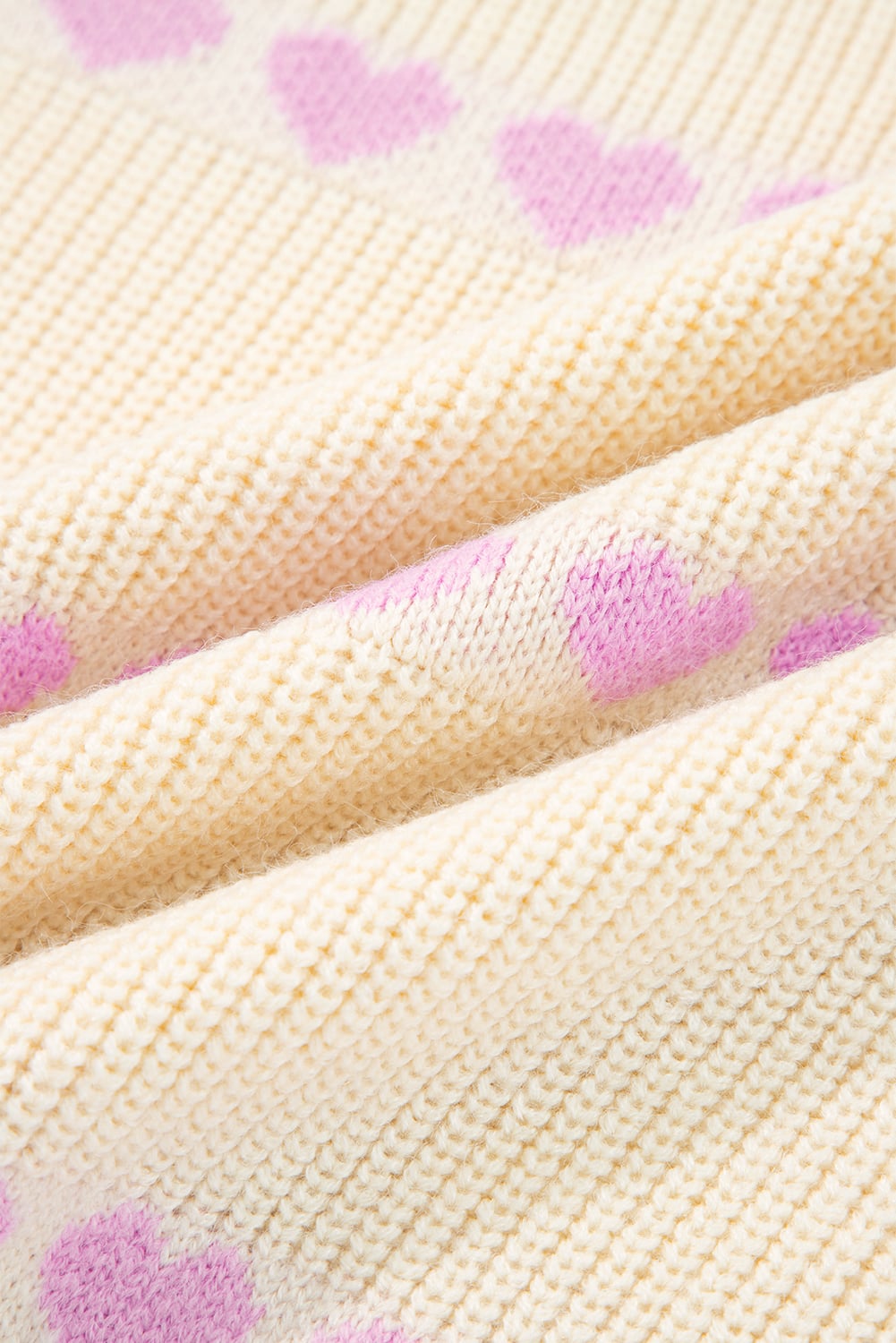 Pink Heart Pattern Valentine Ribbed Knit Sweater