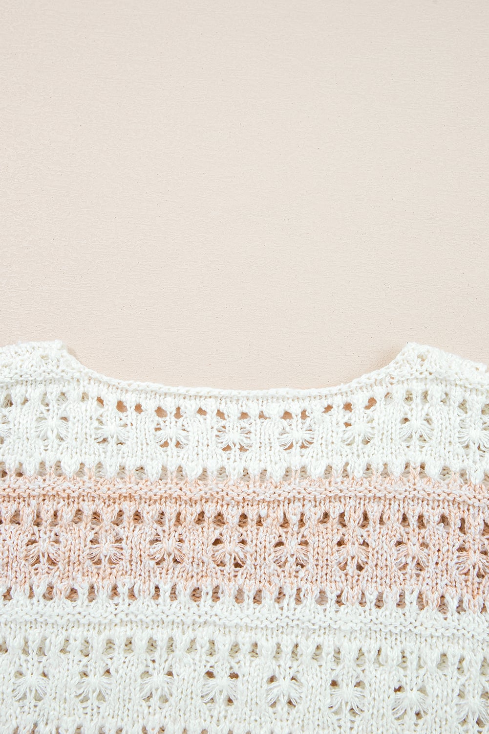 Pink Hollow-out Colorblock Drop Shoulder Casual Sweater