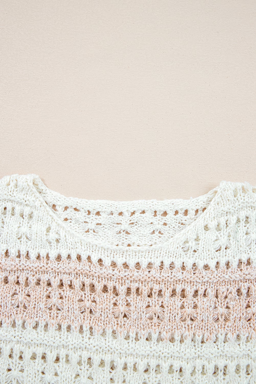 Pink Hollow-out Colorblock Drop Shoulder Casual Sweater